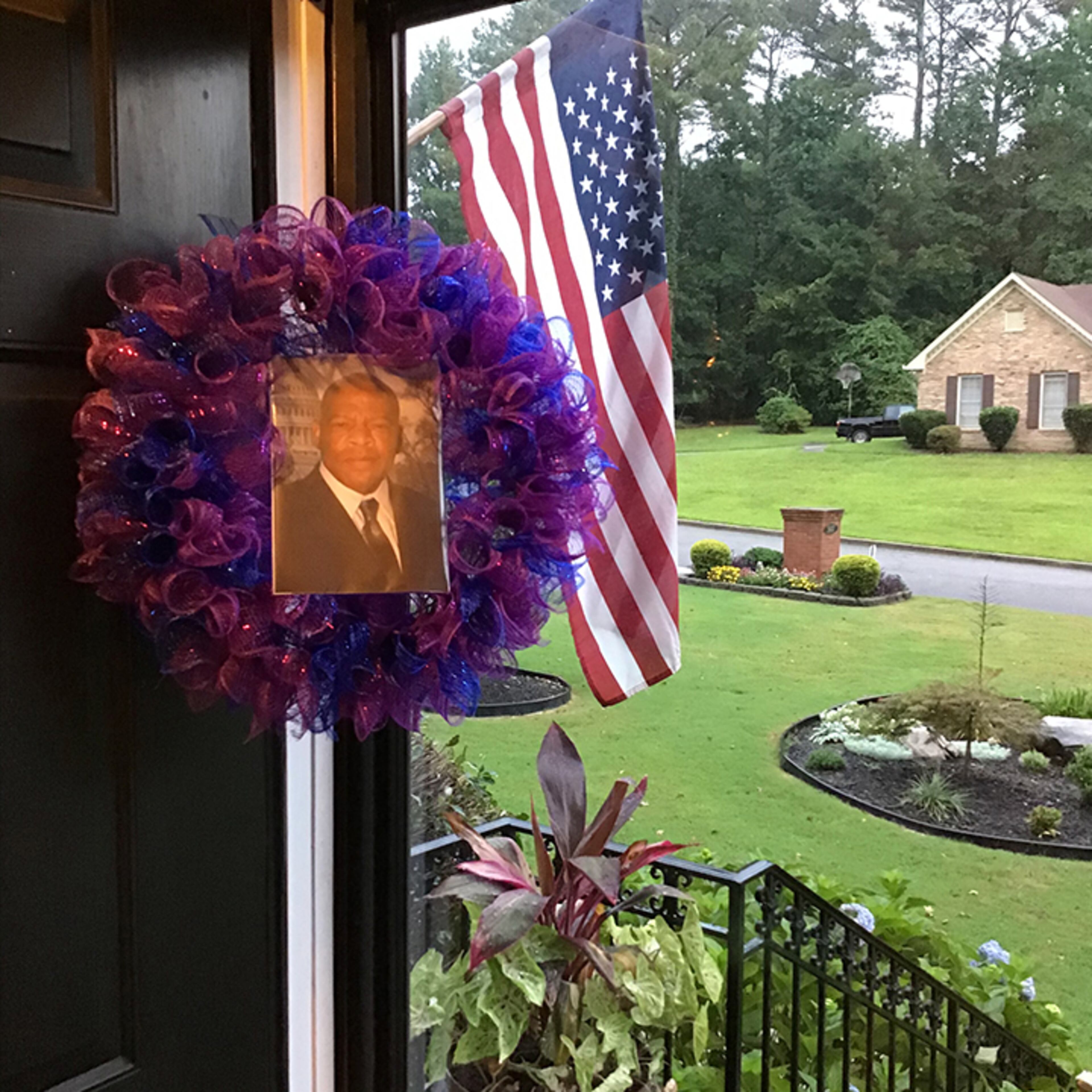 Our door wreath to commemorate the life of Rep John Lewis. May he rest in peace and in our memories always. From the Zeigler Family, George, Rachel, Vera, Kenny, Gabby, Kendall and Aria. Stonecrest, GA.