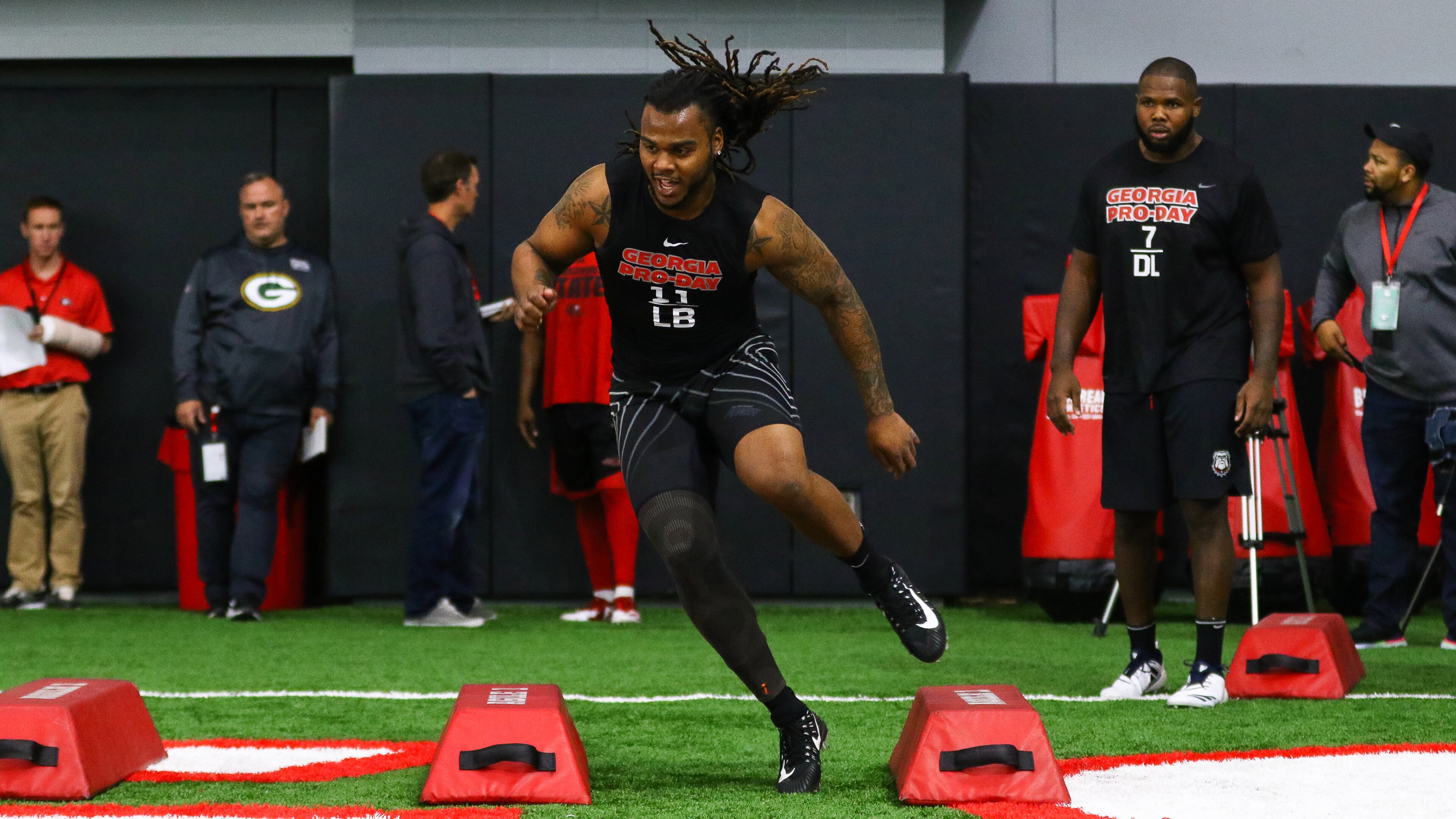 Georgia outside line backer Keyon Richardson (11) during Georgia's Pro Day Wednesday, March 20, 2019, in Athens.