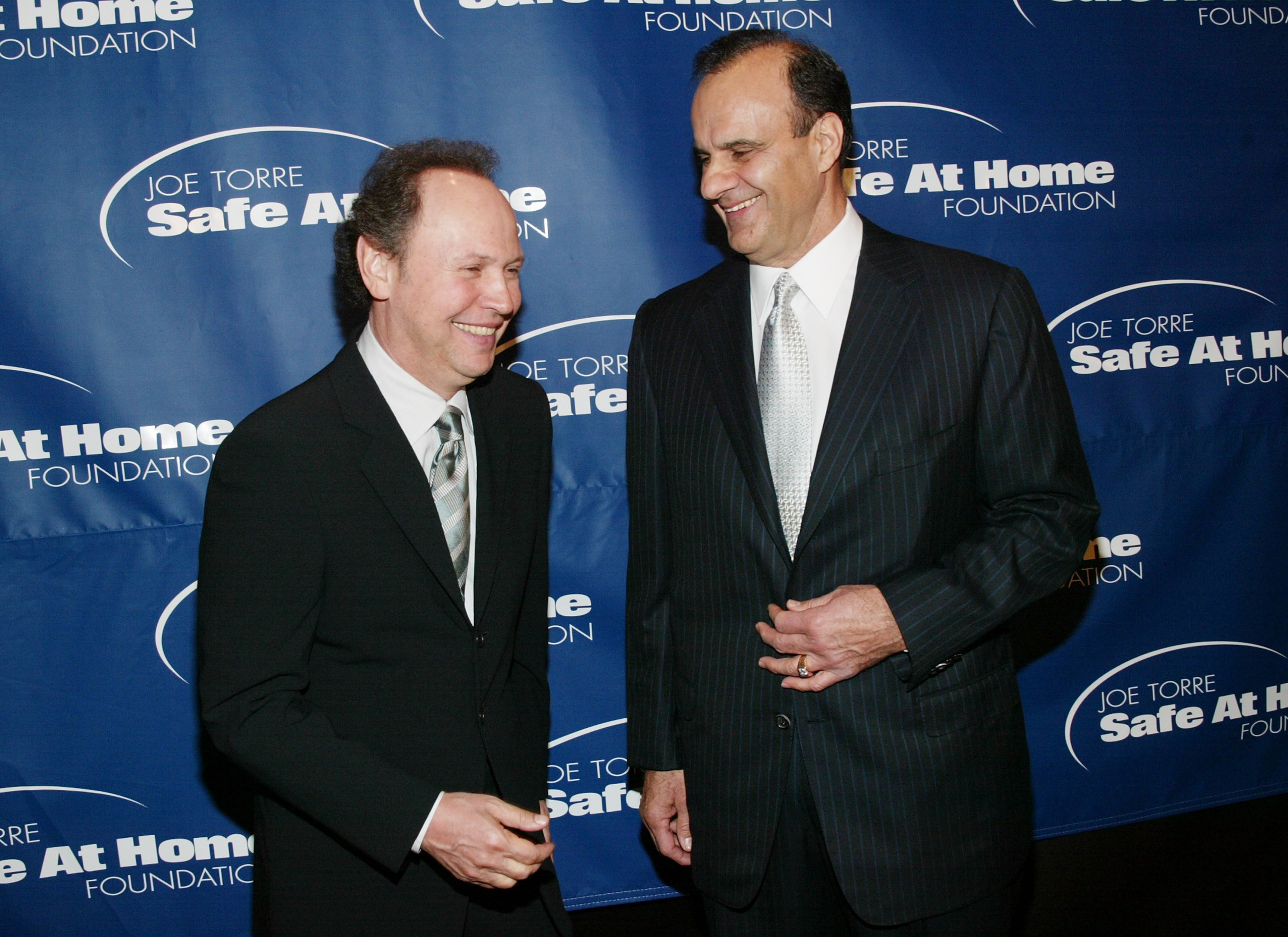 Billy Crystal and Joe Torre attend The Joe Torre Safe At Home Foundation Gala fundraising dinner, founded by New York Yankees Manager Joe Torre, at the Ritz Carlton, Battery Park November 12, 2003 in New York City. (Photo by Evan Agostini/Getty Images)