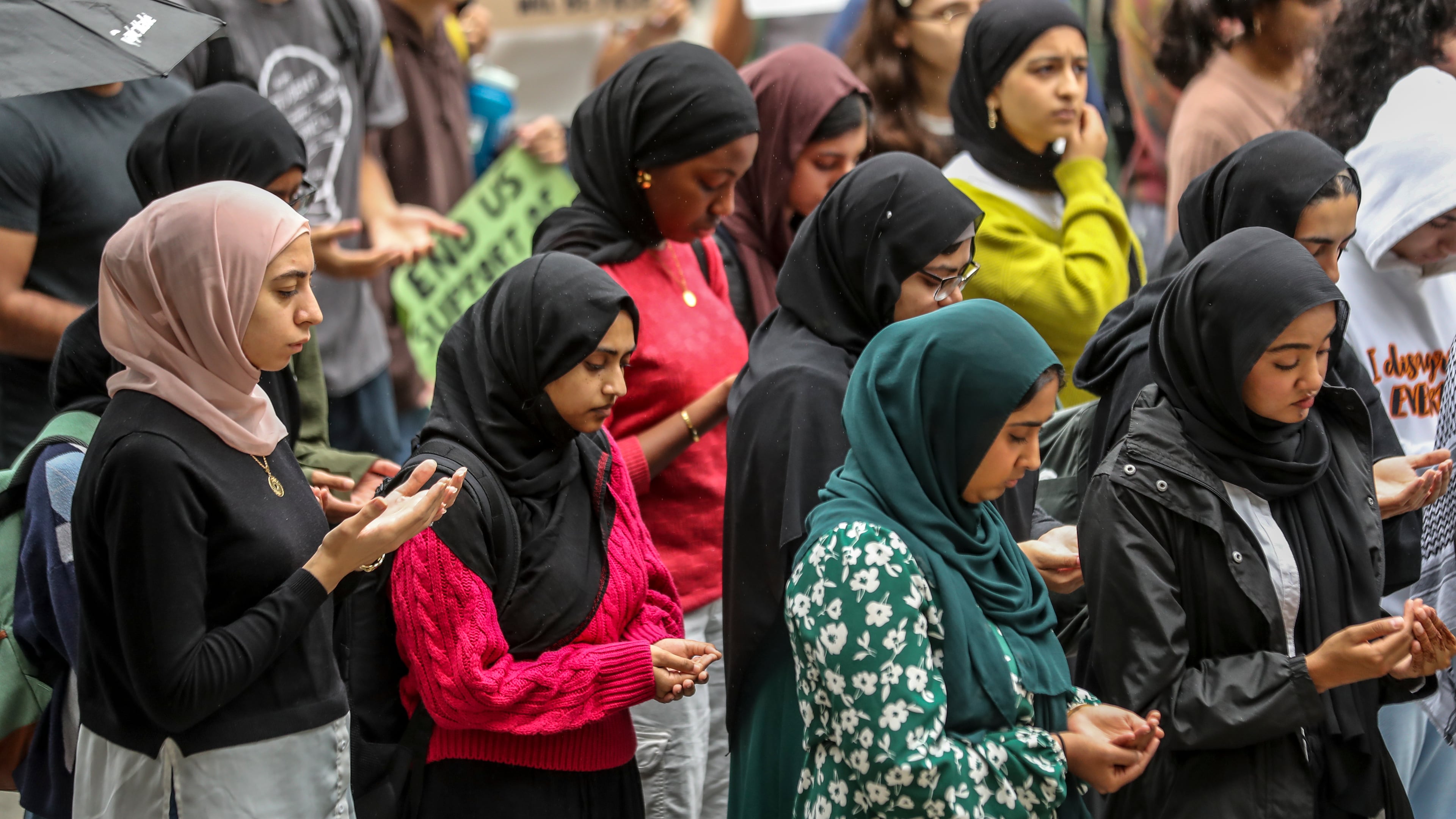 October 13, 2023 Atlanta: A student prayer rally "Solidarity with Palestine" occurred outside the student center on the Georgia Tech campus on Friday, Oct. 13, 2023 (John Spink / John.Spink@ajc.com)