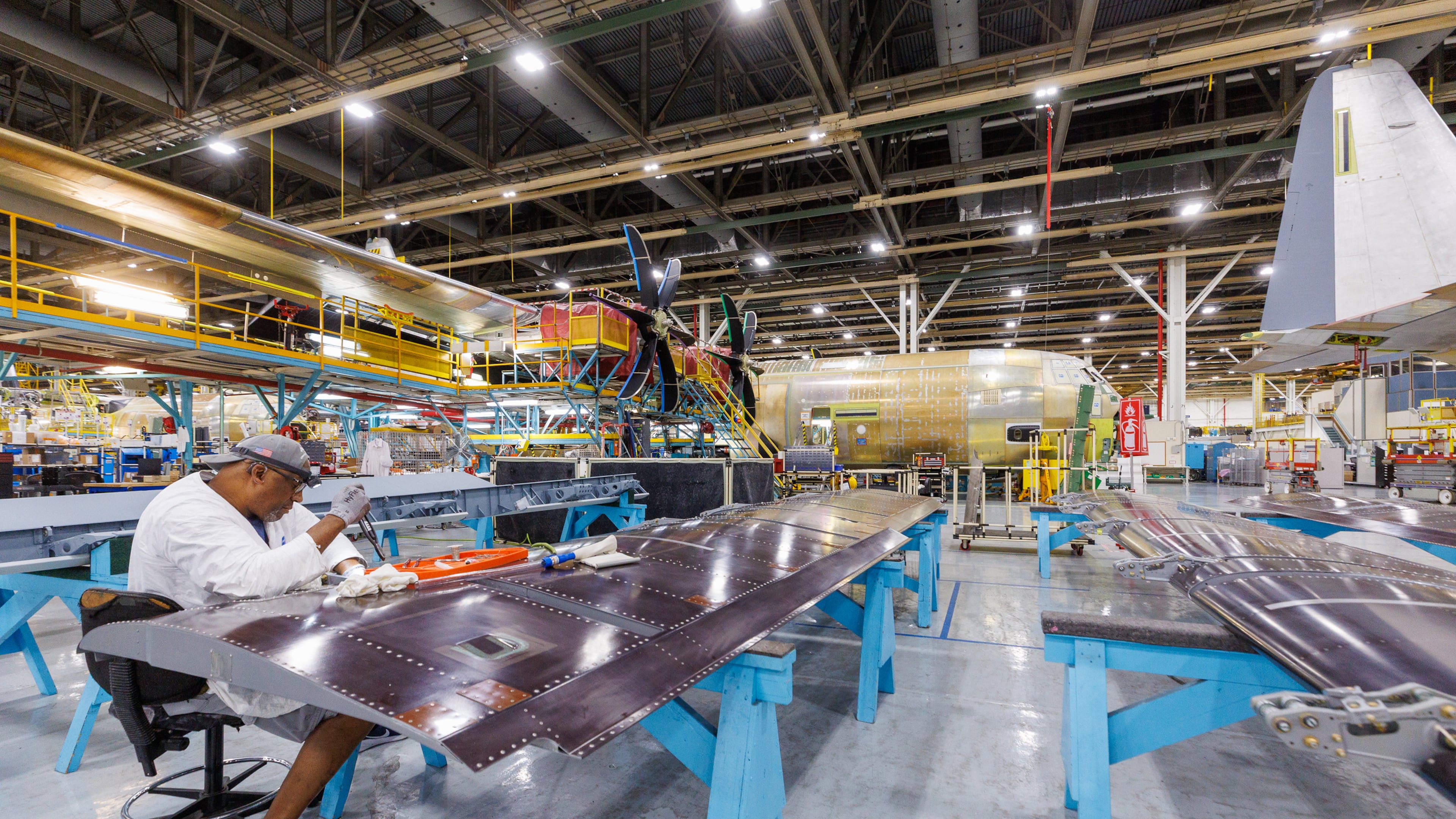 Lockheed Martin Marietta has been producing the C-130 aircraft for more than seven decades, the longest-running military aircraft manufacturing line in U.S. history. Production is seen underway on Sept. 3, 2025. (Courtesy of Lockheed Martin/Thinh D. Nguyen)