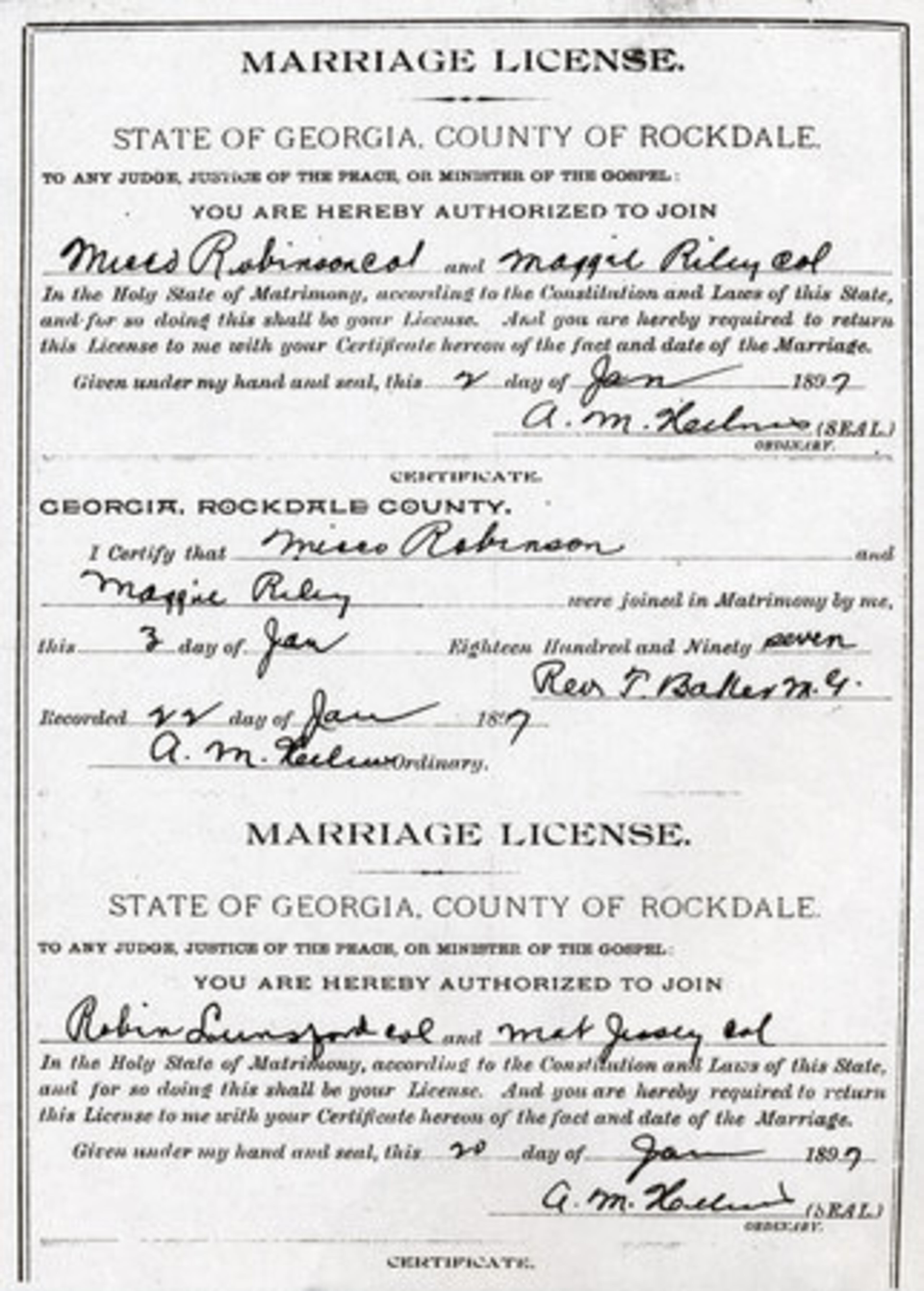 The marriage license of Solomon Webb and Mary Webb in 1871 shows the wedding of Marcia's maternal great-grandparents in 1871.