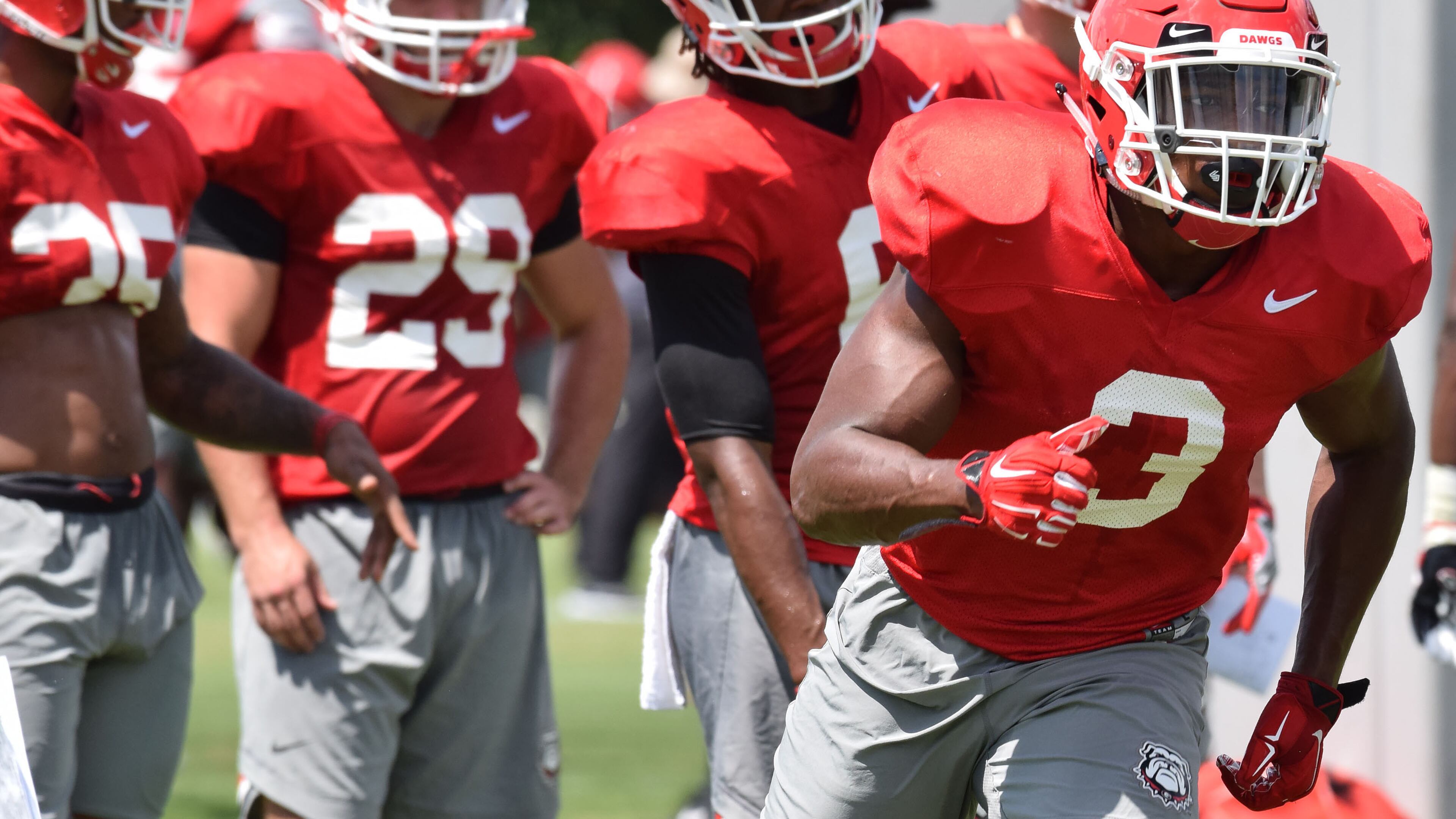 Georgia tailback Zamir White (3) during the Bulldogs' practice Monday, Aug. 6, 2018, at the Woodruff Practice Fields on the Georgia campus in Athens.