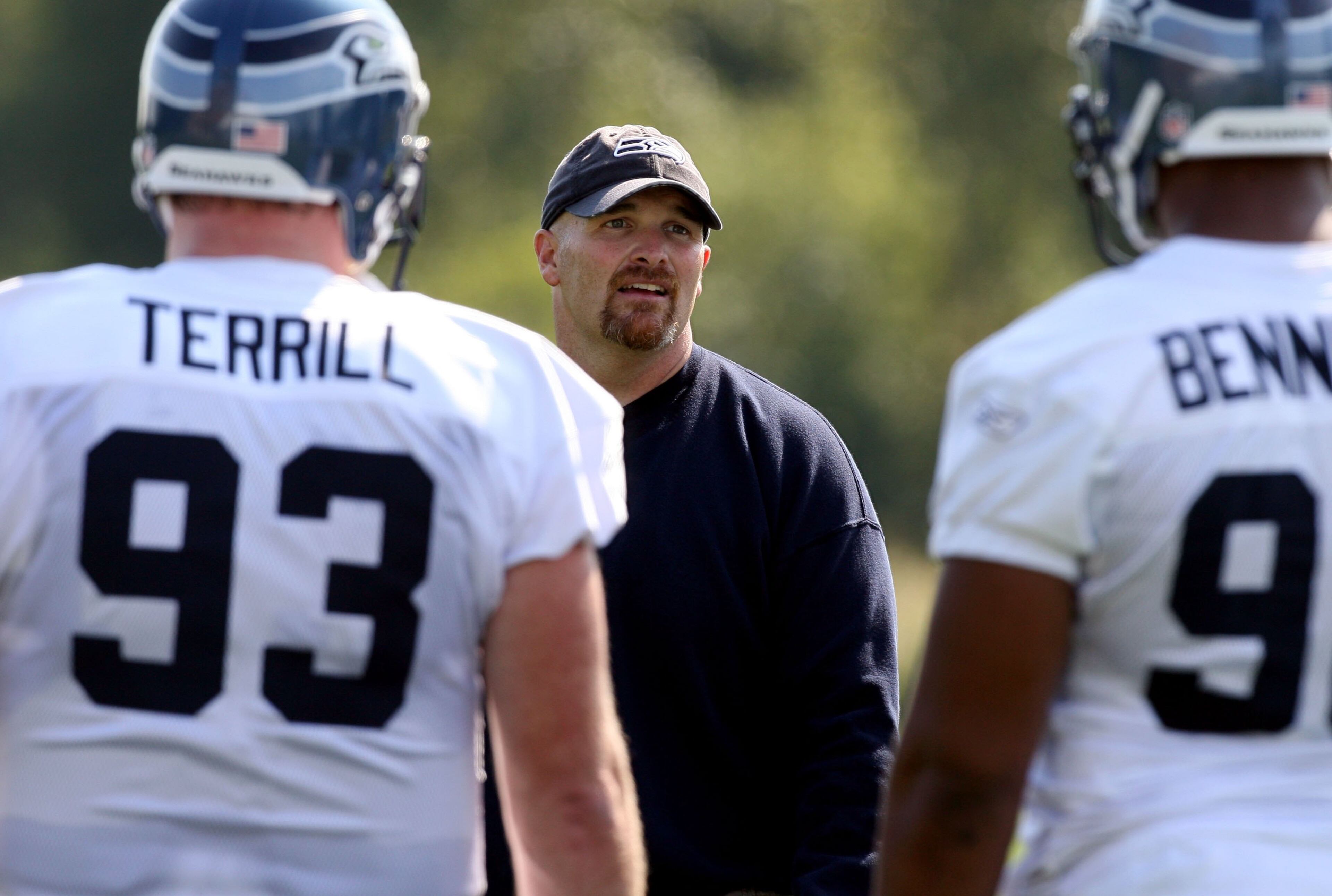 RENTON, WA - JULY 31: Assistant Head Coach/Defensive Line Dan Quinn looks to his players during training camp at the Seahawks training facility on July 31, 2009 in Renton, Washington. (Photo by Otto Greule Jr/Getty Images)
