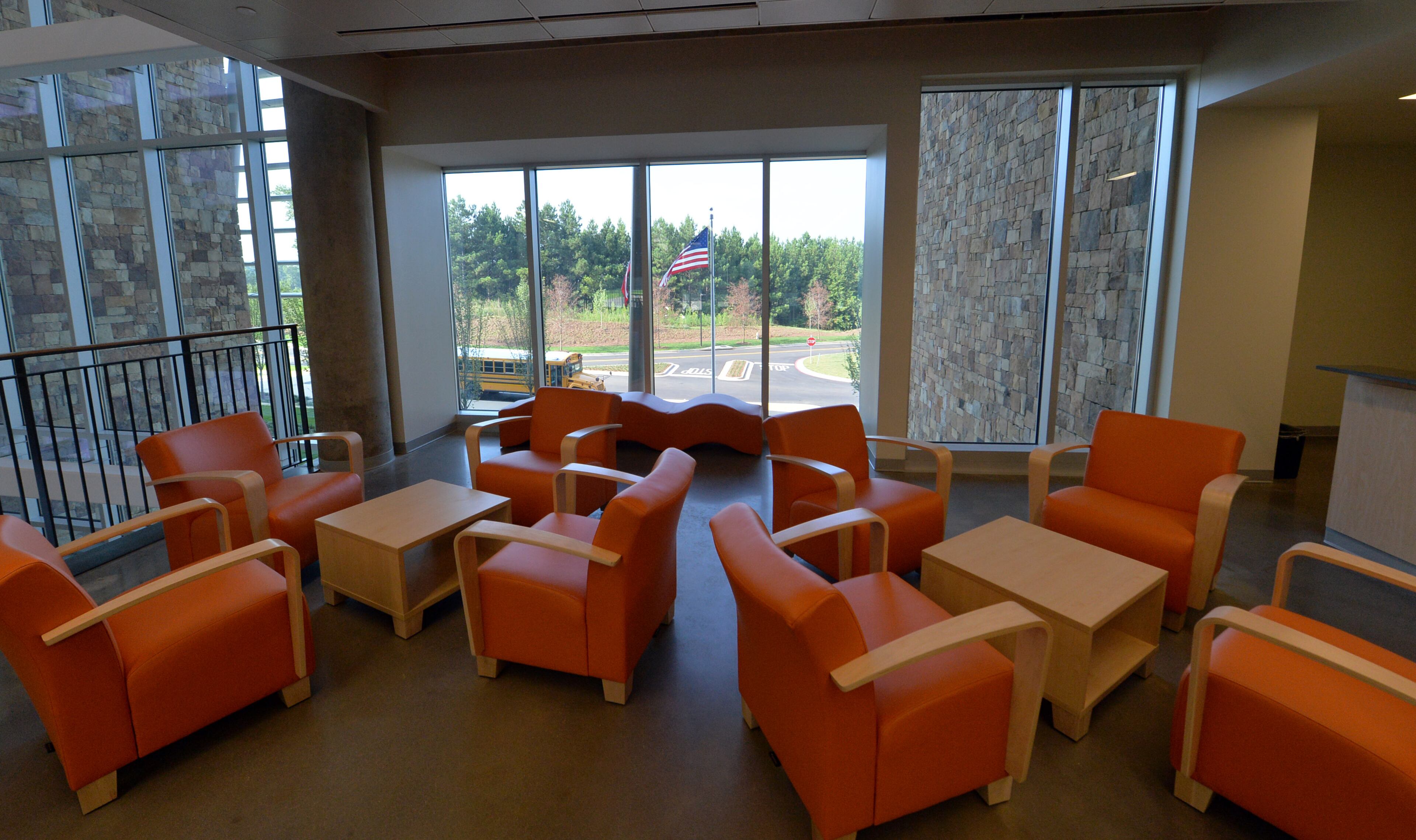 A common area on the second floor of the school. The Charles R Drew Charter School Junior and Senior Academy at the Charlie Yates campus is shown Thursday, August 7, 2014. The school, which opened for the school year, July 29, houses approximately 450 students in grades 6-10 currently and plans are to add 11th and 12th grades in the next two years.