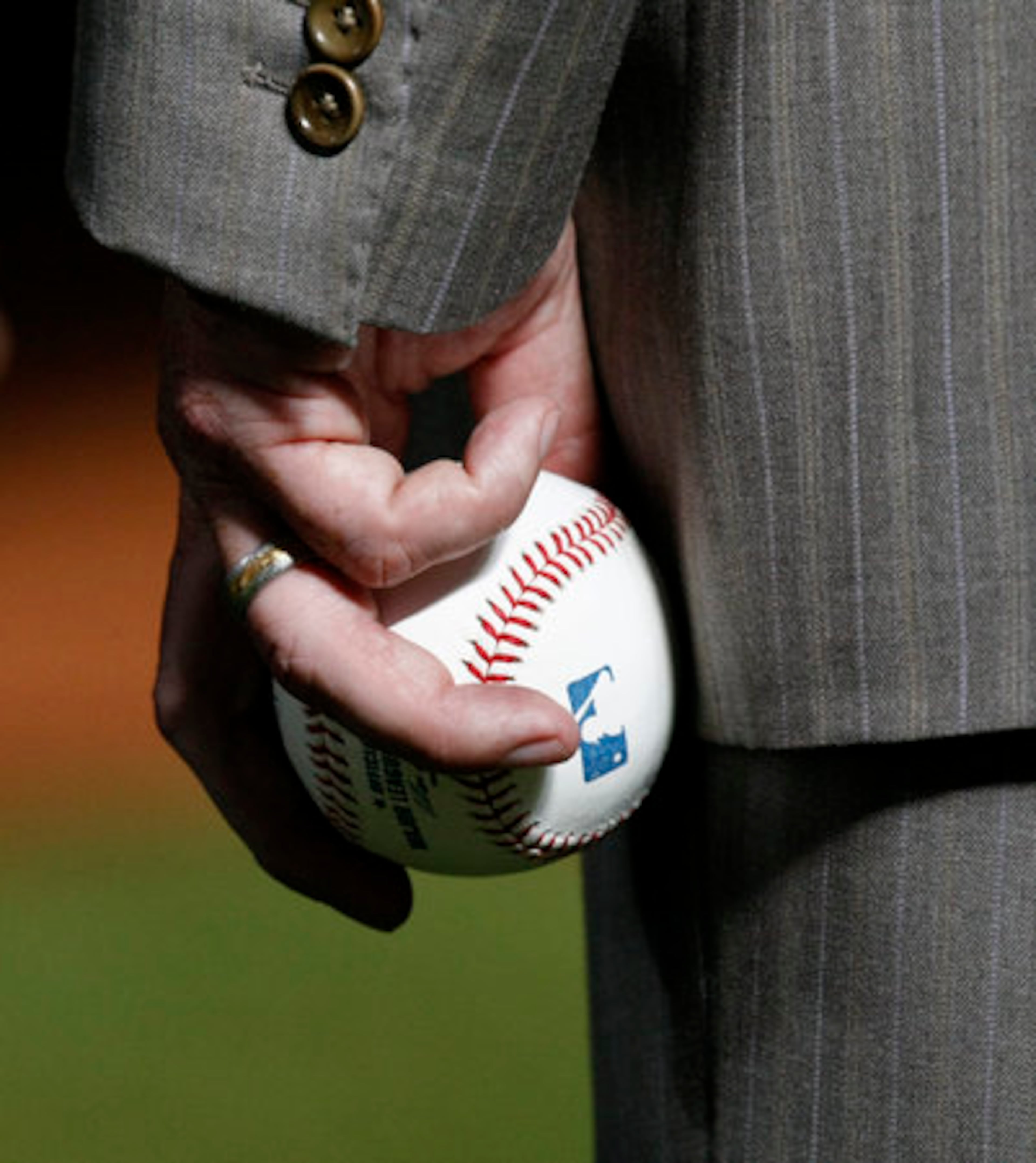 Tom Glavine prepares to throw out the ceremonial first pitch after his uniform number retirement in a pre-game ceremony at Turner Field in Atlanta, Friday, August 6, 2010, before the game vs. the San Francisco Giants.