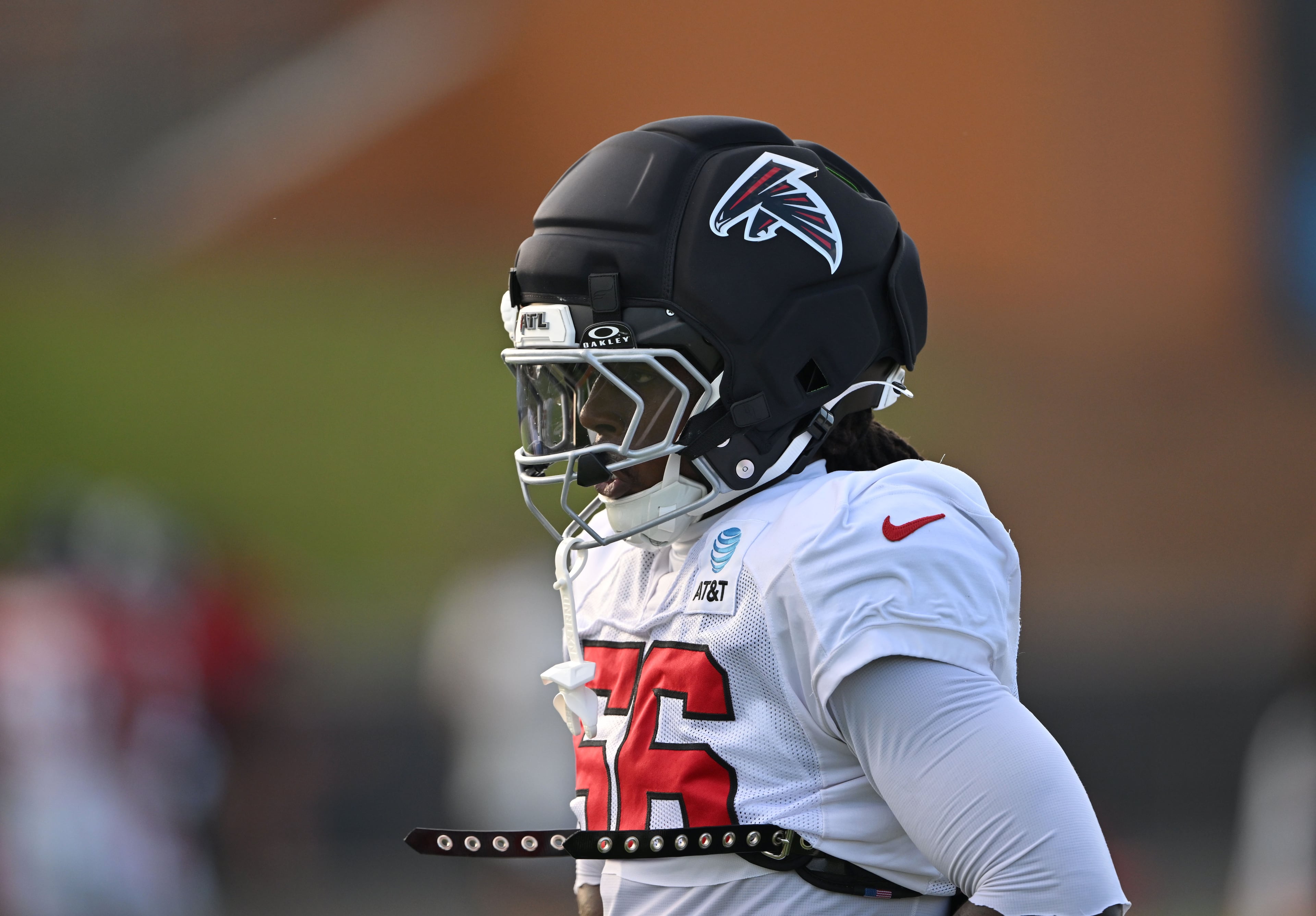 Falcons rookie Harold Perkins Jr. during Saturday's scrimmage at Lanier High School. (Hyosub Shin/AJC)