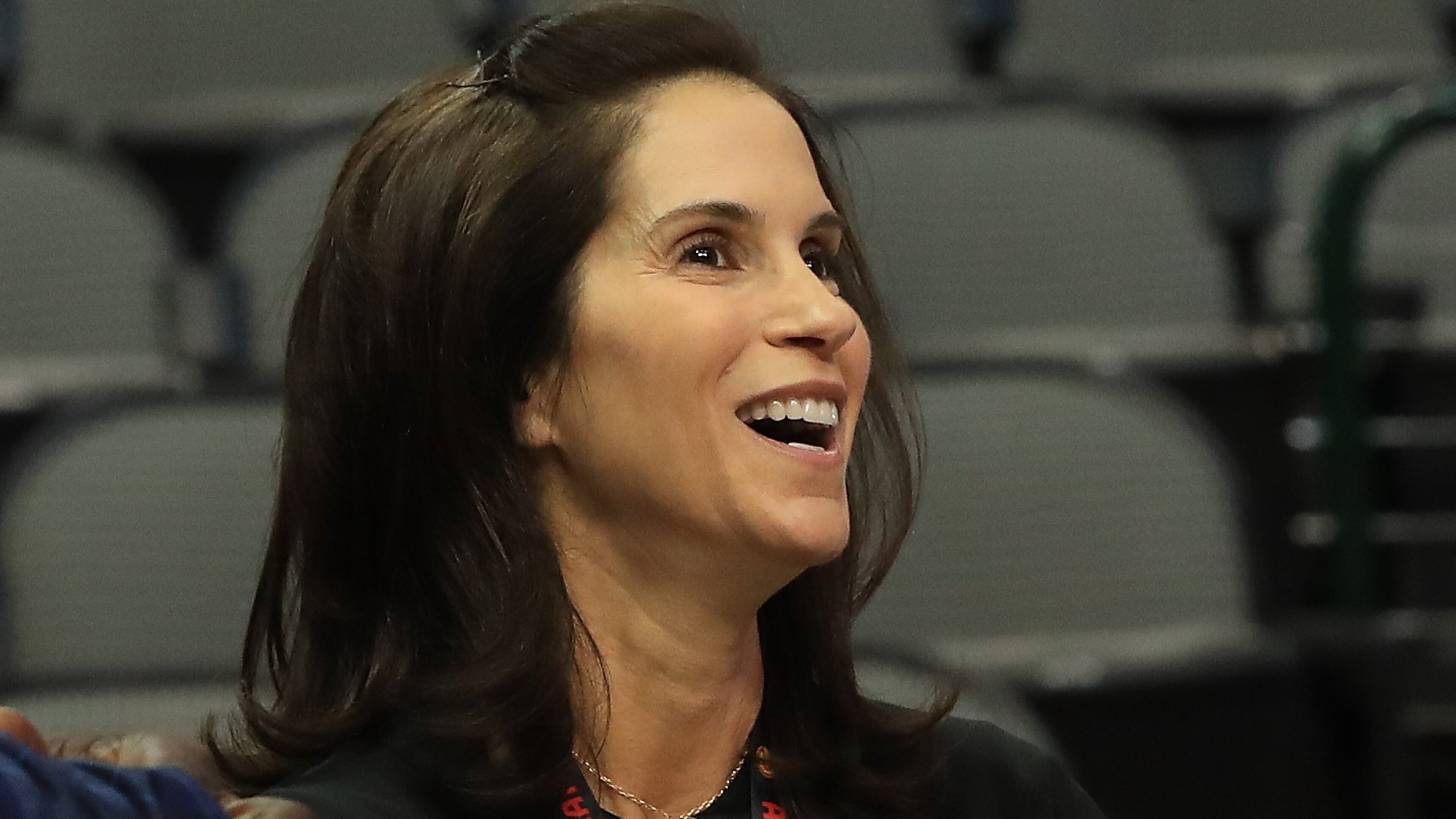 Actress Jami Gertz before a game between the Atlanta Hawks and the Dallas Mavericks at American Airlines Center on Oct. 18, 2017 in Dallas, Texas.