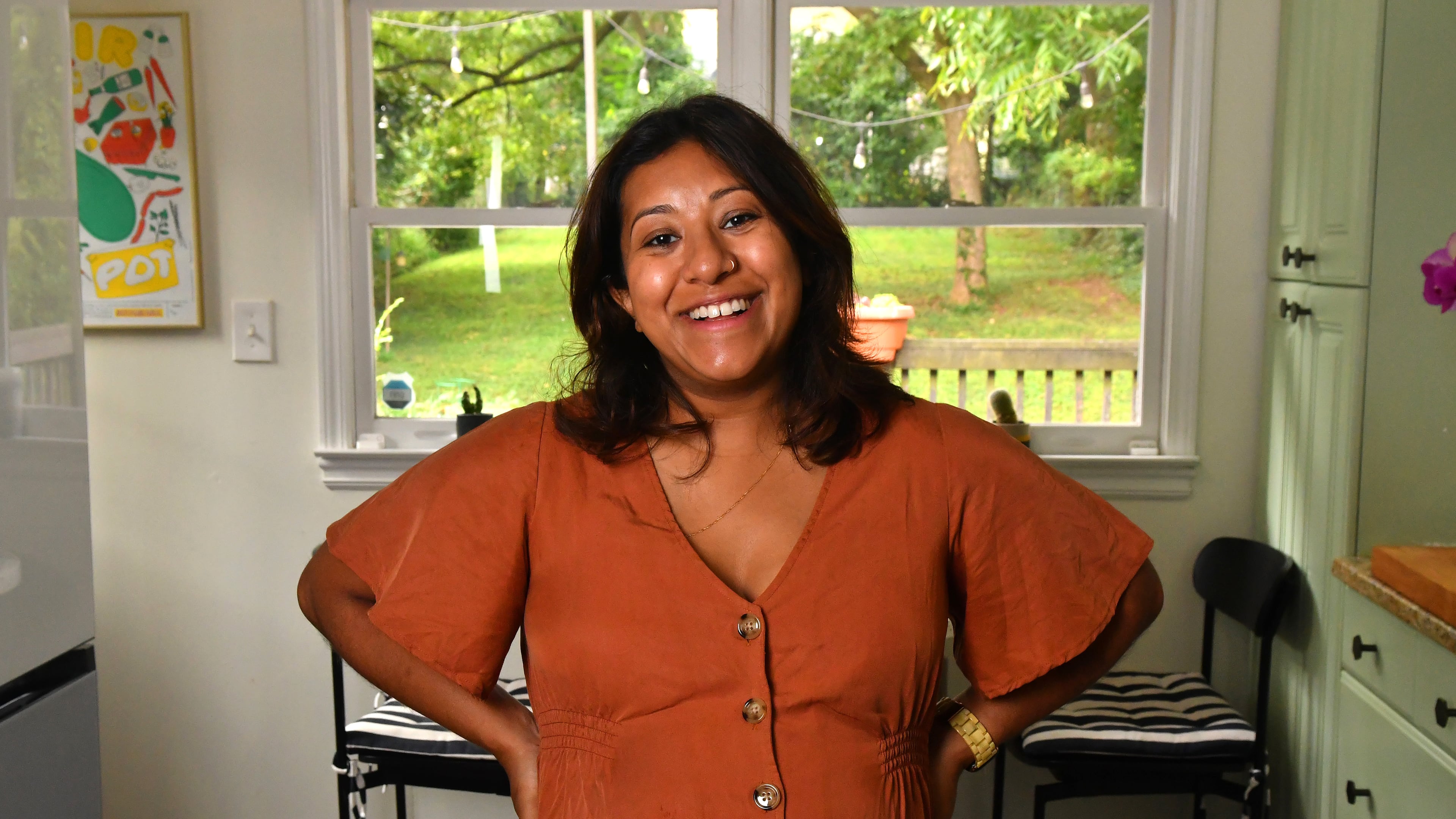 230805 Atlanta, Ga: Sahar Siddiqi in her Atlanta home kitchen. At Home with Sahar Siddiqi, chef de cuisine at Chai Pani in Decatur, Ga. Photo for At Home series focusing on the home lifestyles of some of Atlanta’s most talented chefs. AAJC091723ATHOMESIDDIQI (CHRIS HUNT FOR THE ATLANTA JOURNAL-CONSTITUTION)