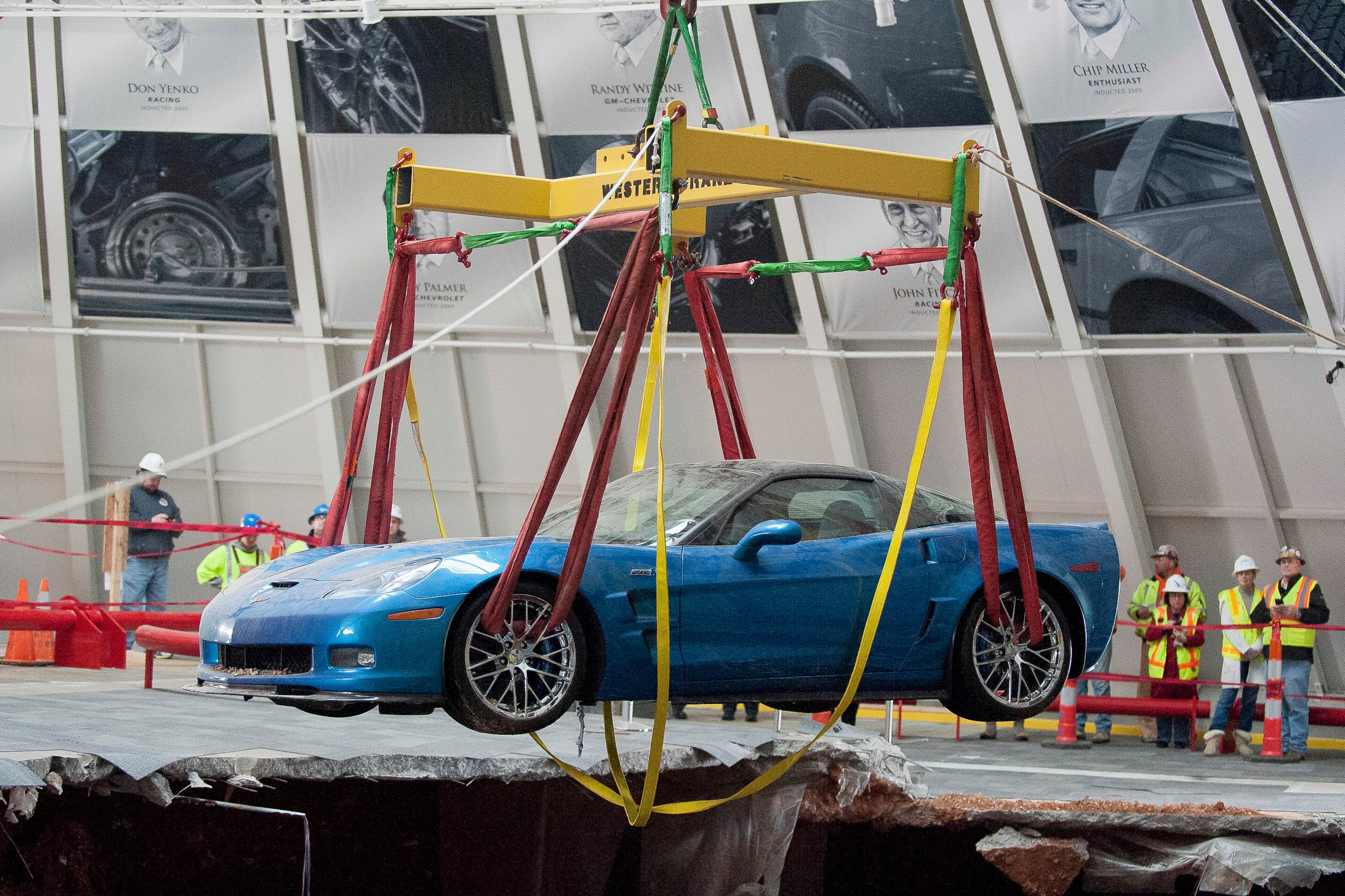 Workers were able to get 2009 ZR1 Blue Devil running. Cheers went up as the engine revved at the Bowling Green museum. On Feb. 12, a large sinkhole swallowed eight prized cars like they were toys, piling them in a heap amid loose dirt and concrete fragments. (AP Photo/Daily News, Alex Slitz)
