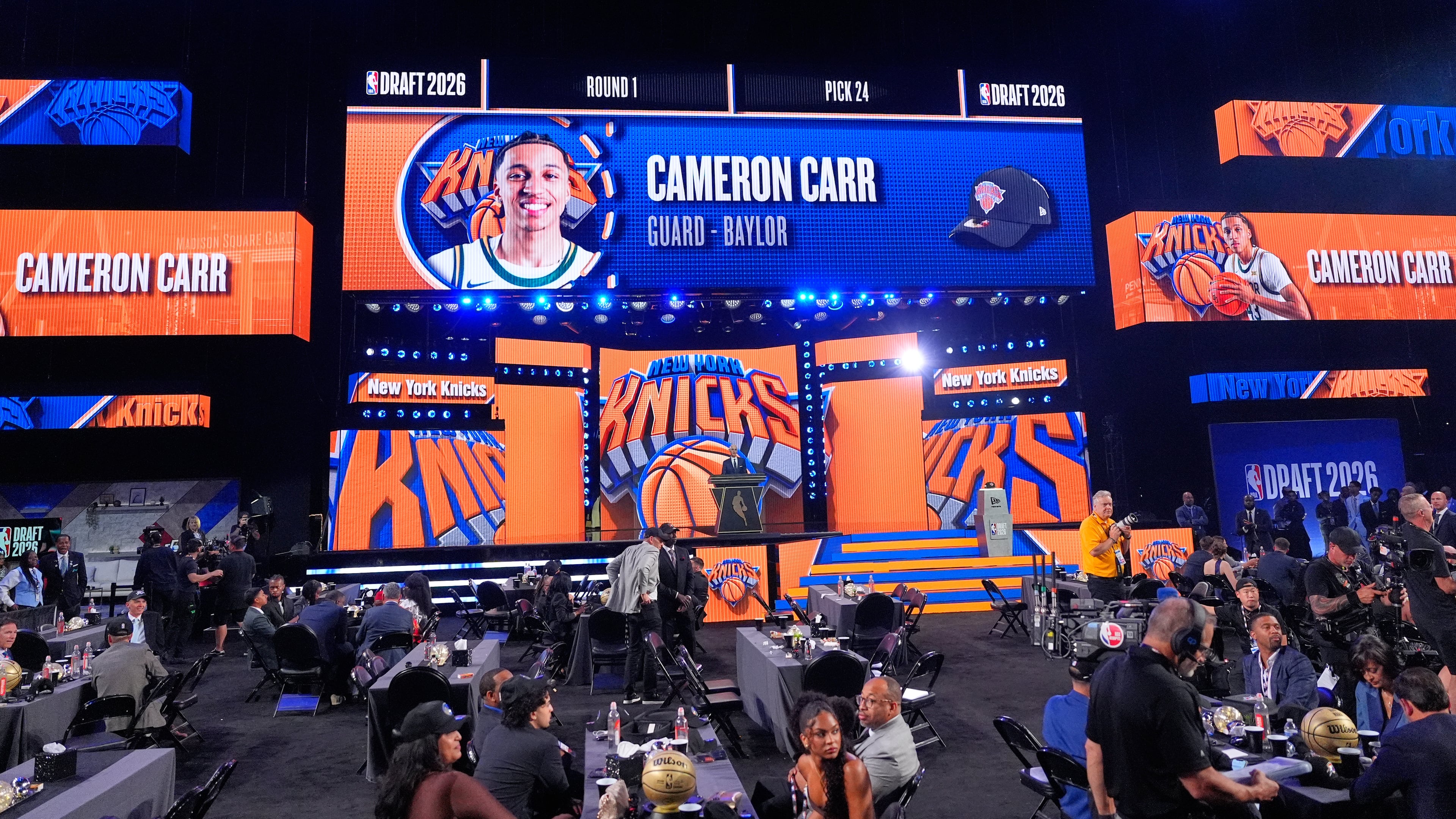 in the first round of the NBA basketball draft, Tuesday, June 23, 2026, in New York. (AP Photo/Yuki Iwamura)