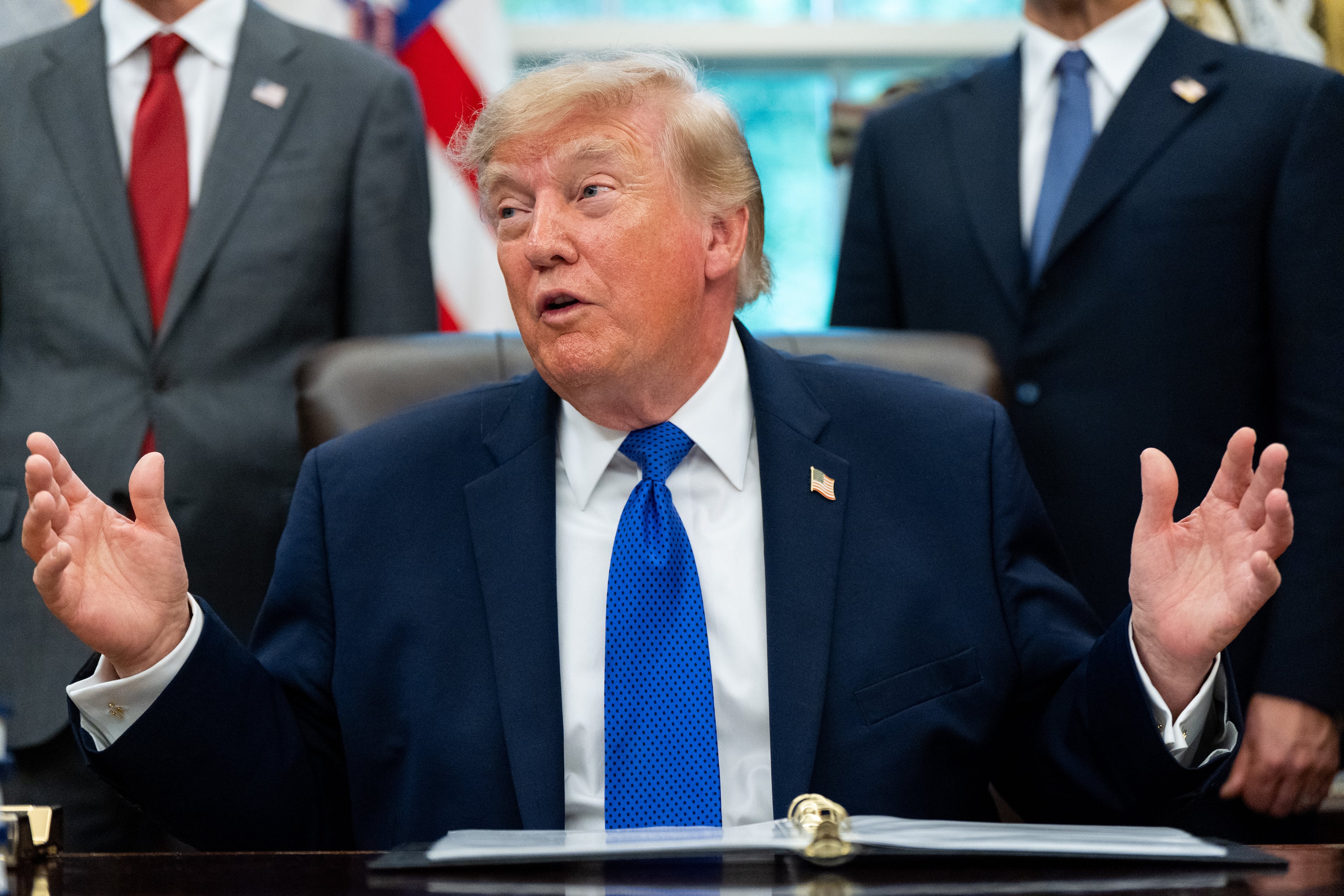 President Donald Trump speaks in the Oval Office of the White House on Monday. (Alex Brandon/AP)