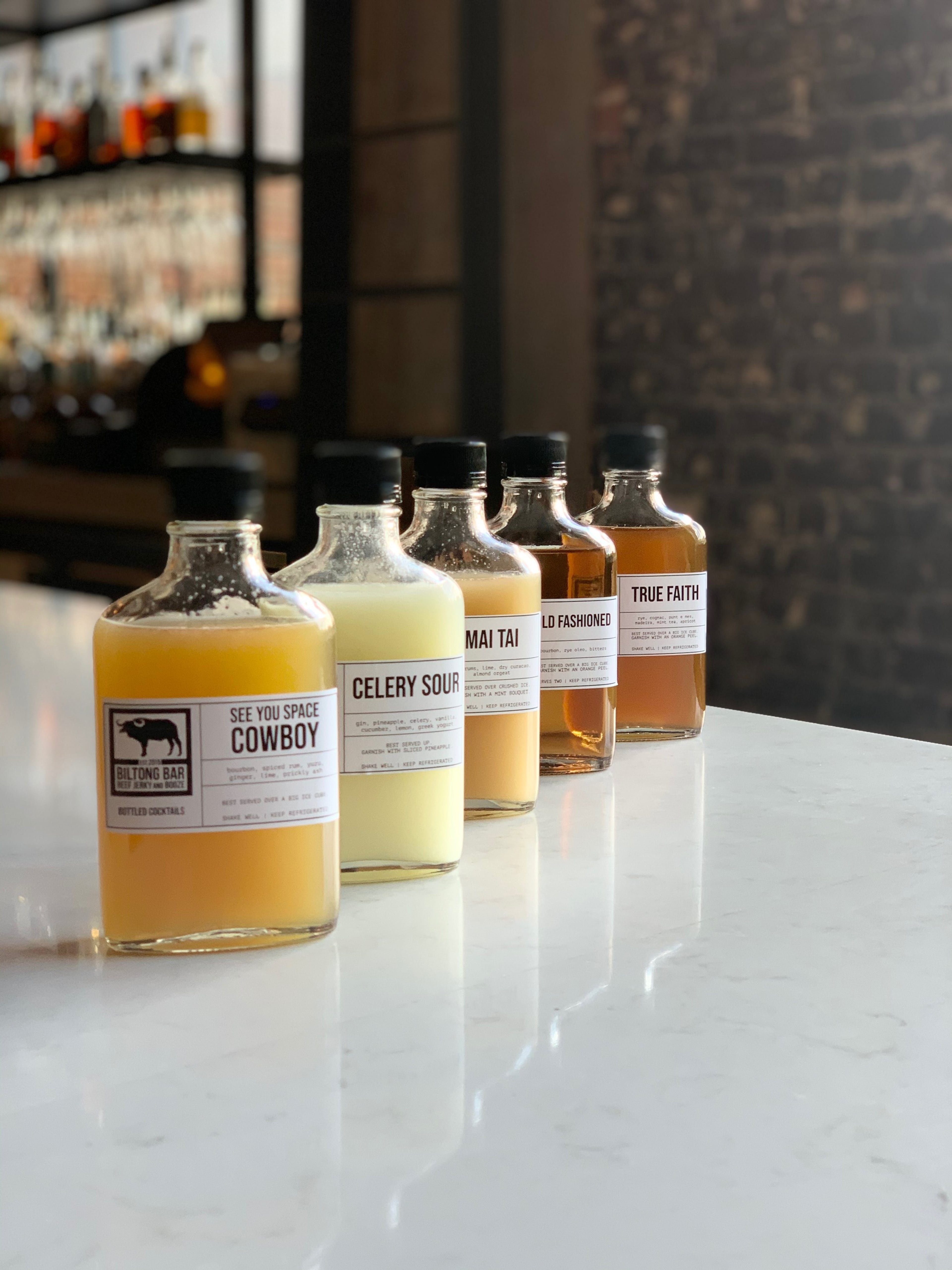 Biltong Bar bottled cocktails, $12-$20.