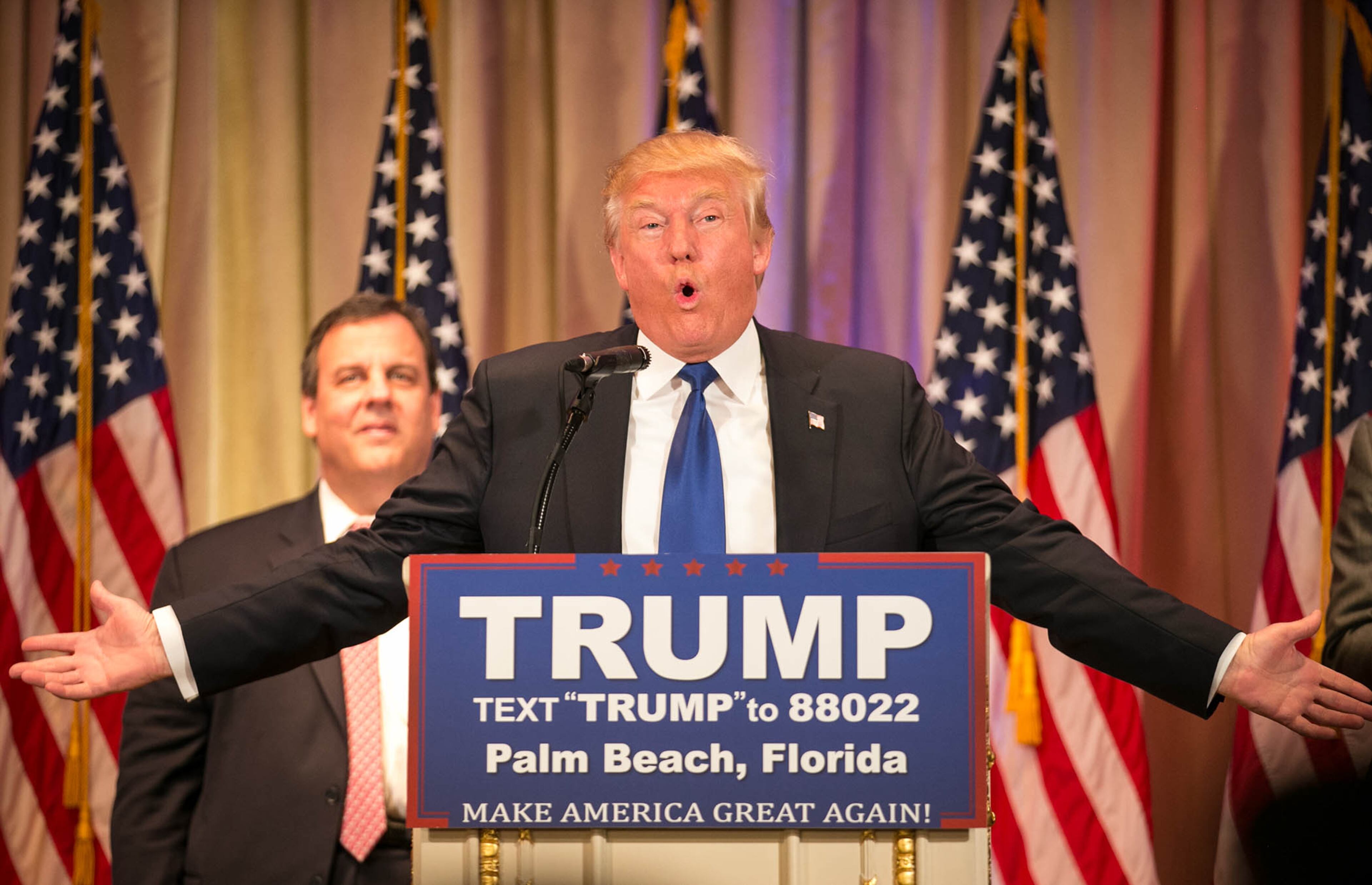 Donald J. Trump Super Tuesday Press Conference at Mar-A-Lago in Palm Beach, Florida on March 1, 2016. (Allen Eyestone / The Palm Beach Post)
