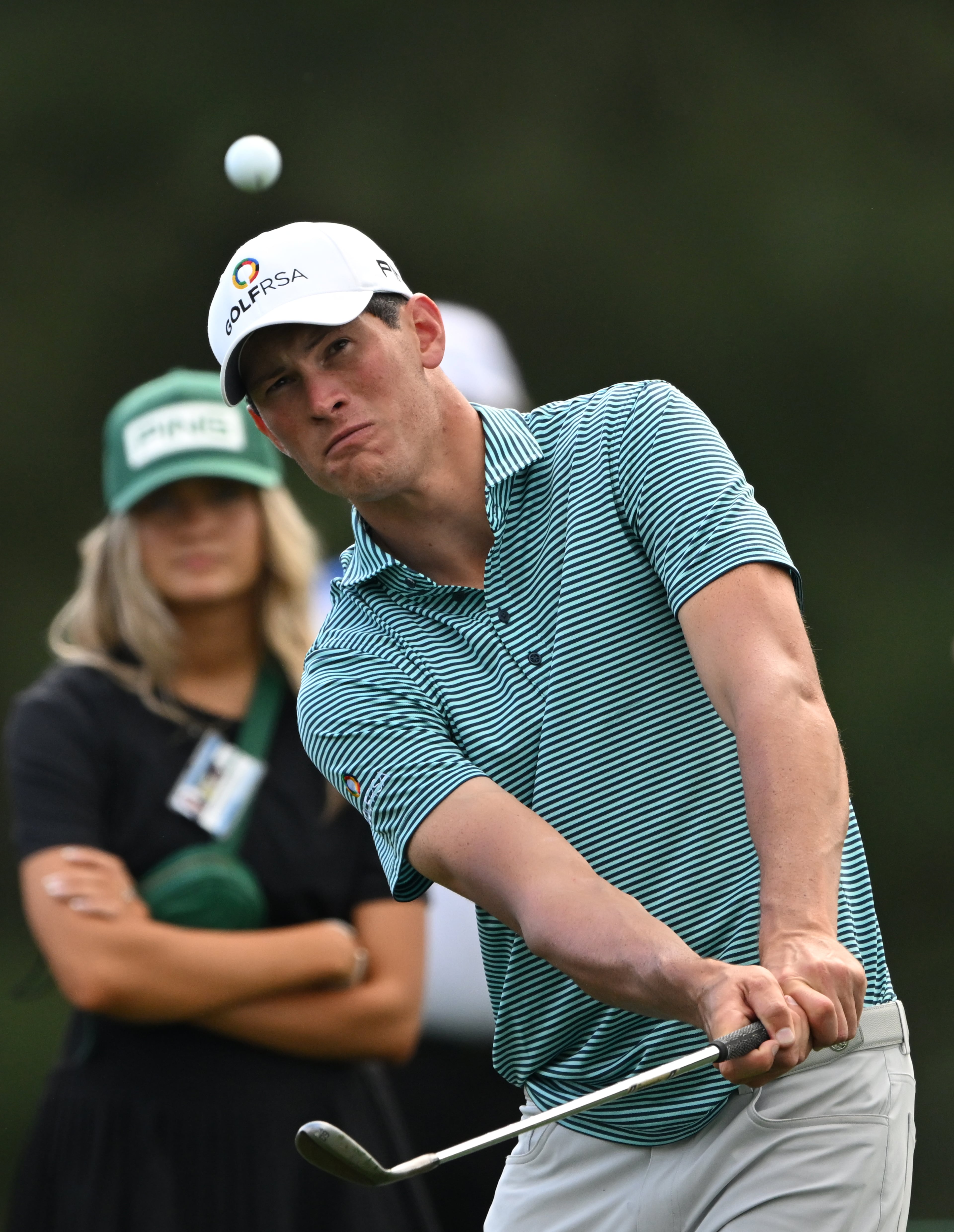 Christo Lamprecht on the 17th green at the 2024 Masters Tournament at Augusta National Golf Club, Thursday, April 11, 2024, in Augusta, Ga. (Hyosub Shin / Hyosub.Shin@ajc.com)