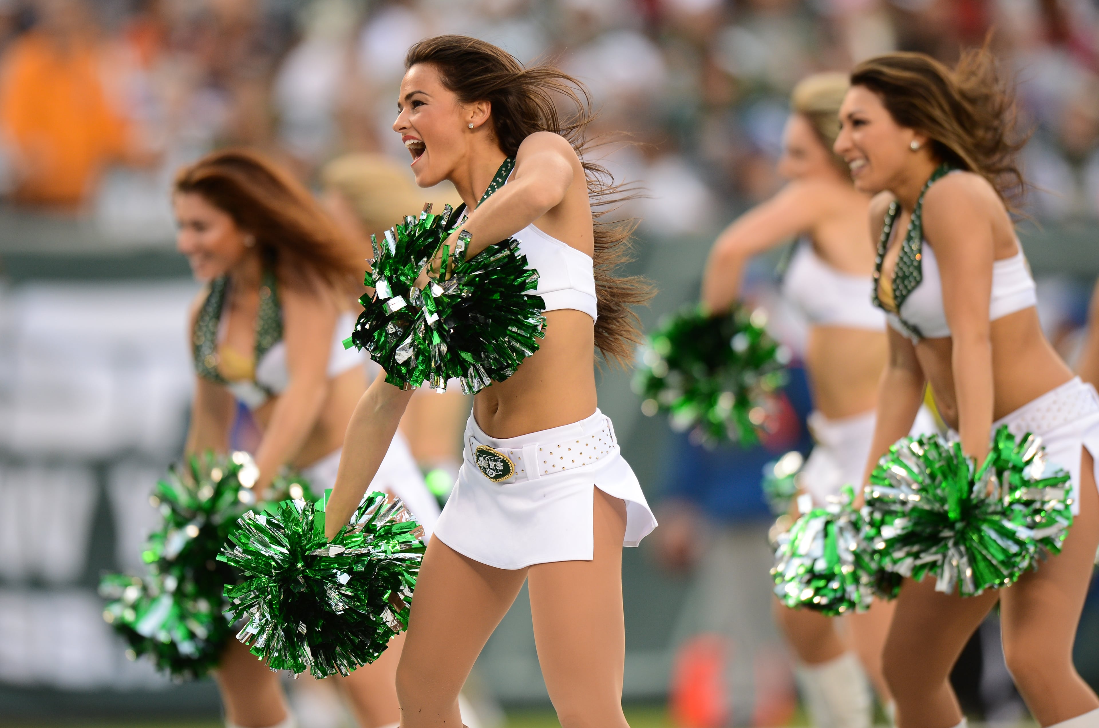 New York Jets Flight Crew cheerleaders perform in the second half of the New York Jets 24-13 win over the Cleveland Browns at MetLife Stadium in East Rutherford, N/J. (Photo by Ron Antonelli/Getty Images)