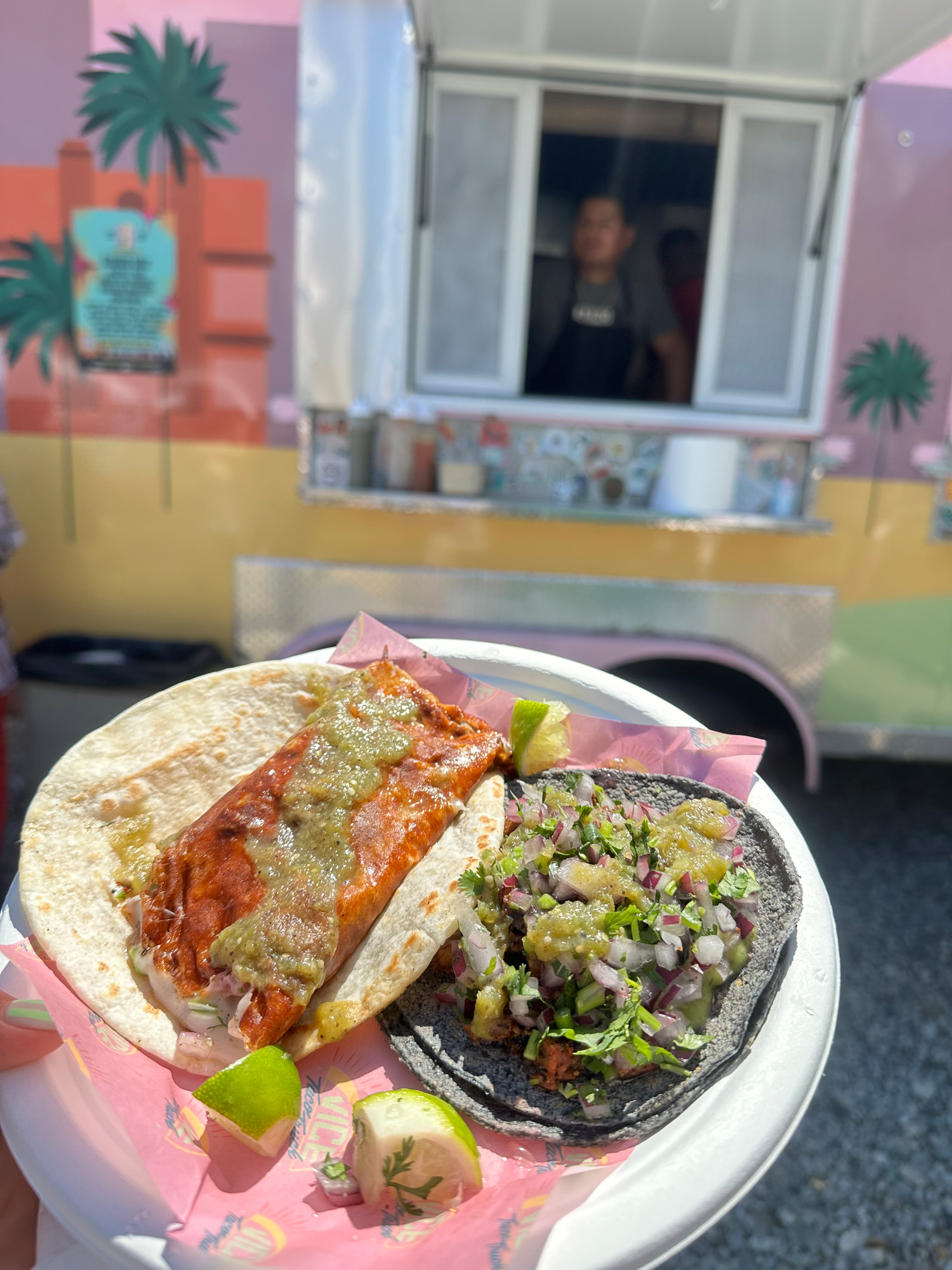 The pink Vice Taco food truck has some of the most authentic Mexican street tacos in the city. (Daniela Cintron for the AJC)