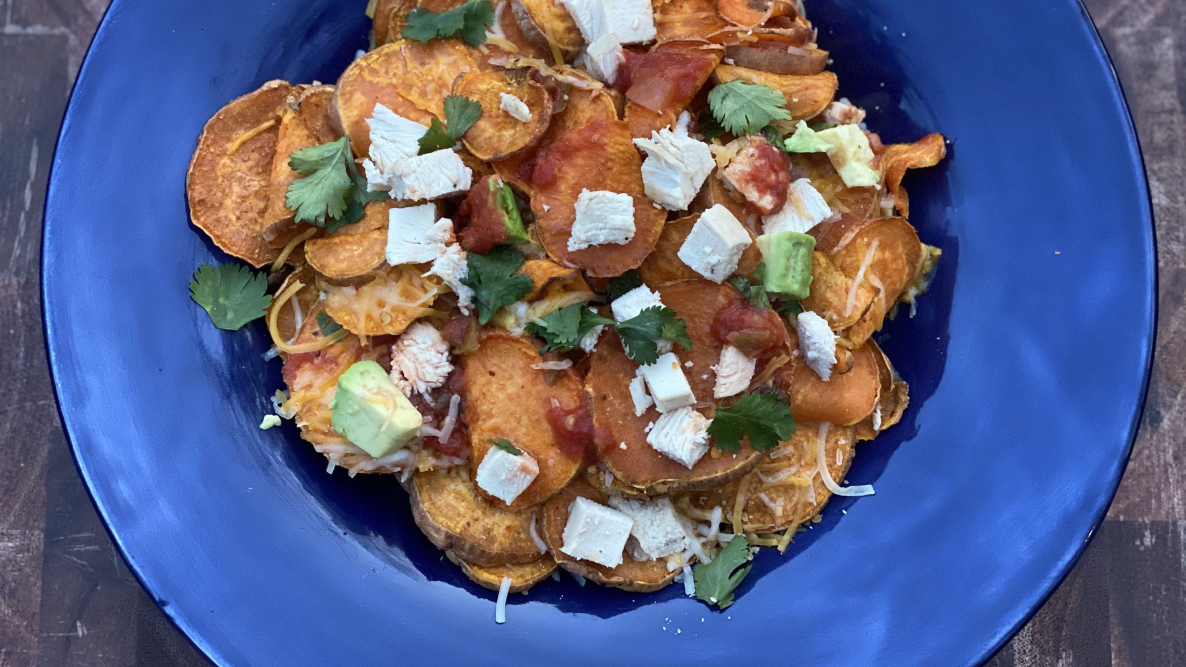 Take your nacho game to the next level by topping baked sweet potato slices with your favorite flavors. CONTRIBUTED BY KELLIE HYNES
