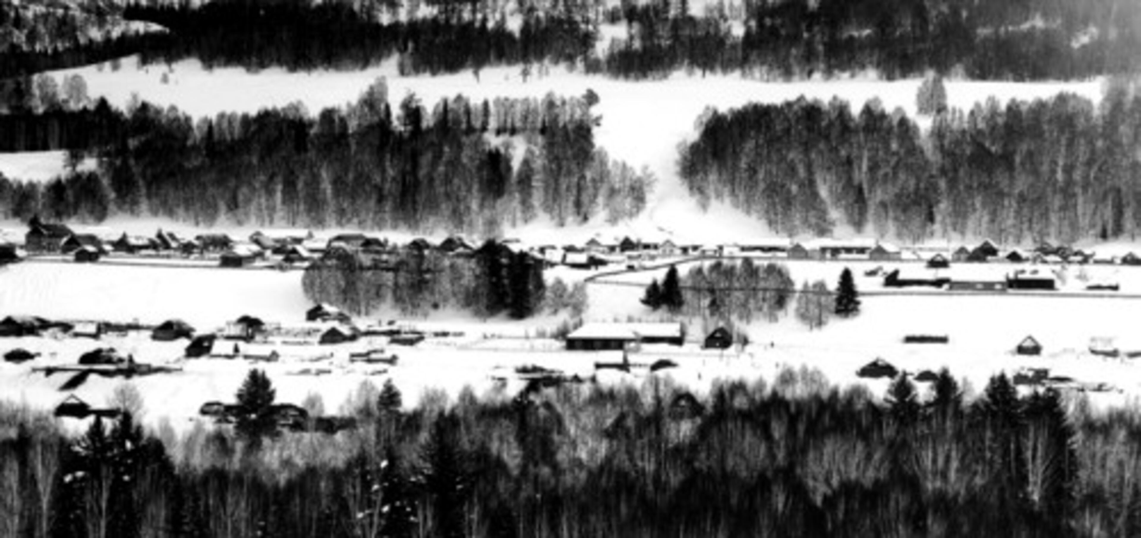 Landscape of village in snow