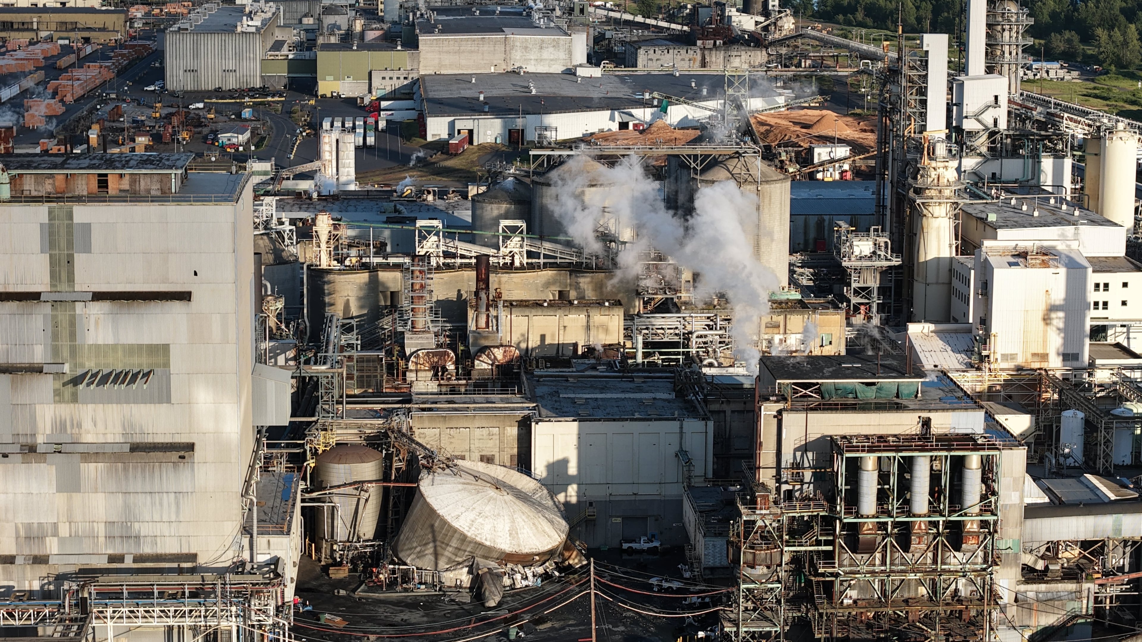 FILE - Damage is seen at Nippon Dynawave Packaging Co., after a tank containing hazardous liquid imploded, on Tuesday, May 26, 2026, in Longview, Wash. (Karen Ducey/The Seattle Times via AP, File)