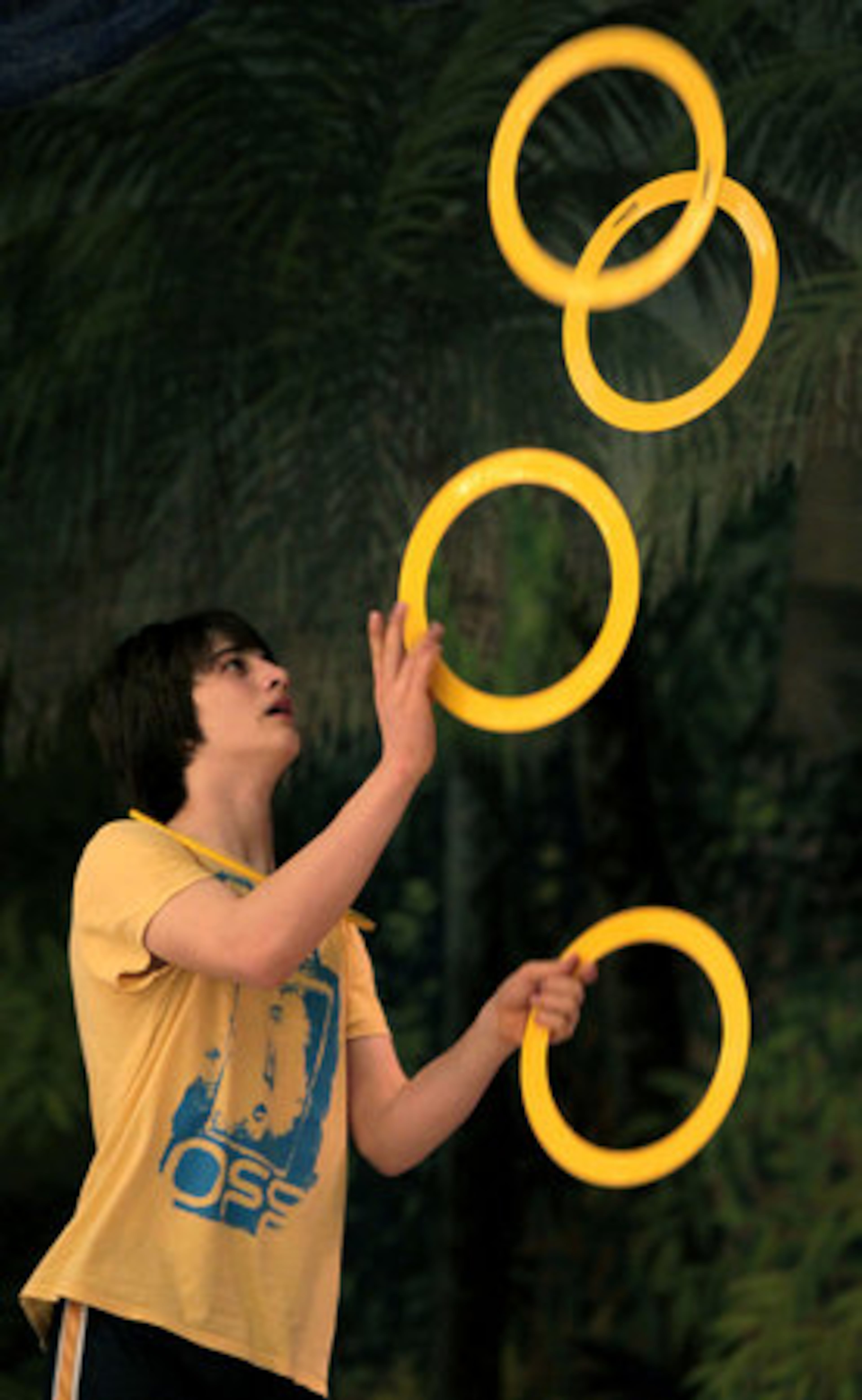 Austin Bruckner, 15, of Davidson, N.C., practices juggling plastic rings during the 33rd Annual Groundhog Day Jugglers Festival.