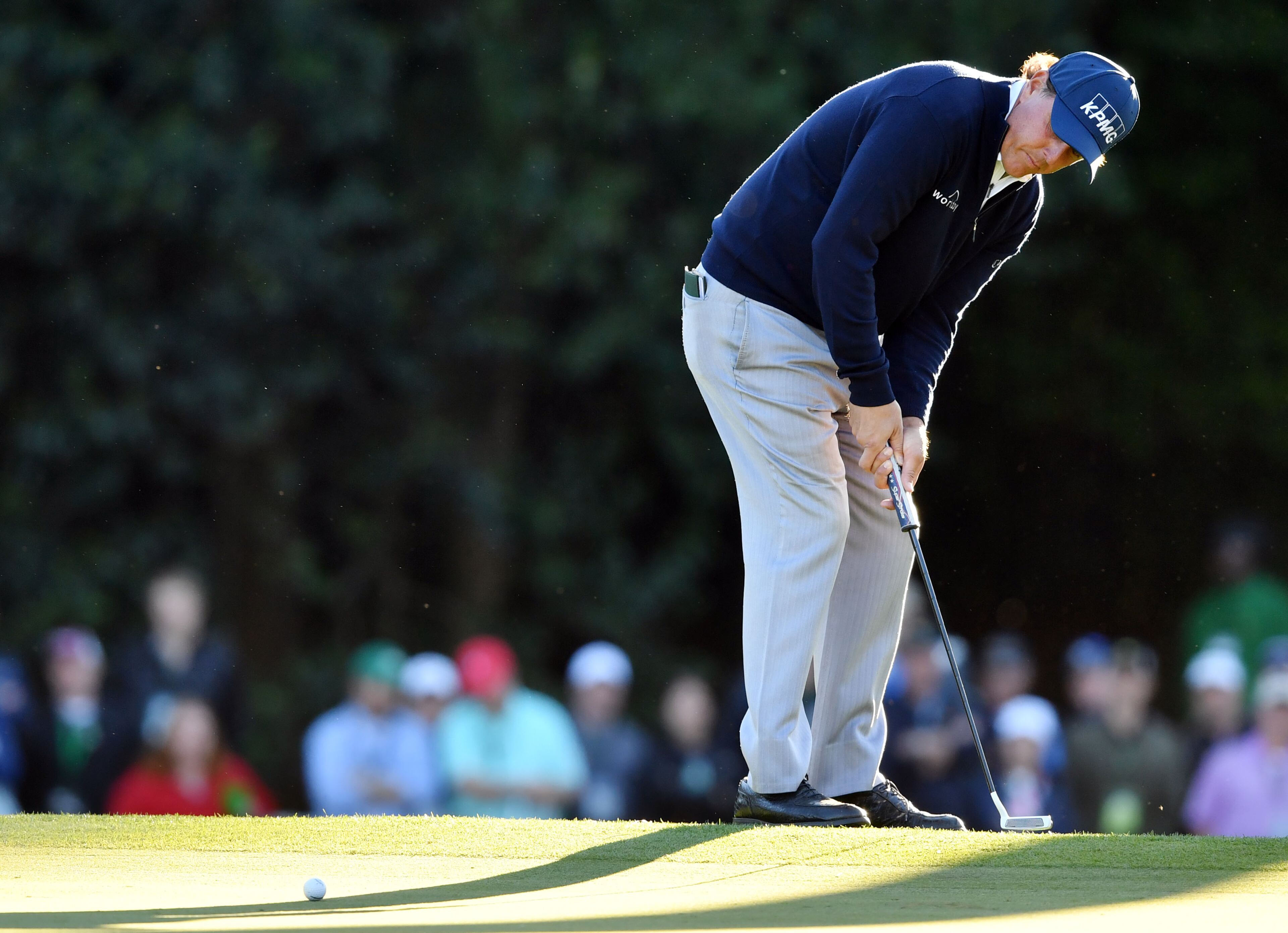 April 7, 2017 AUGUSTA Phil Mickelson hits a long putt on the 15th hole. Play begins in the second round of the 81st Masters tournament at the Augusta National Golf Club, Friday April 7, 2017. BRANT SANDERLIN / SPECIAL
