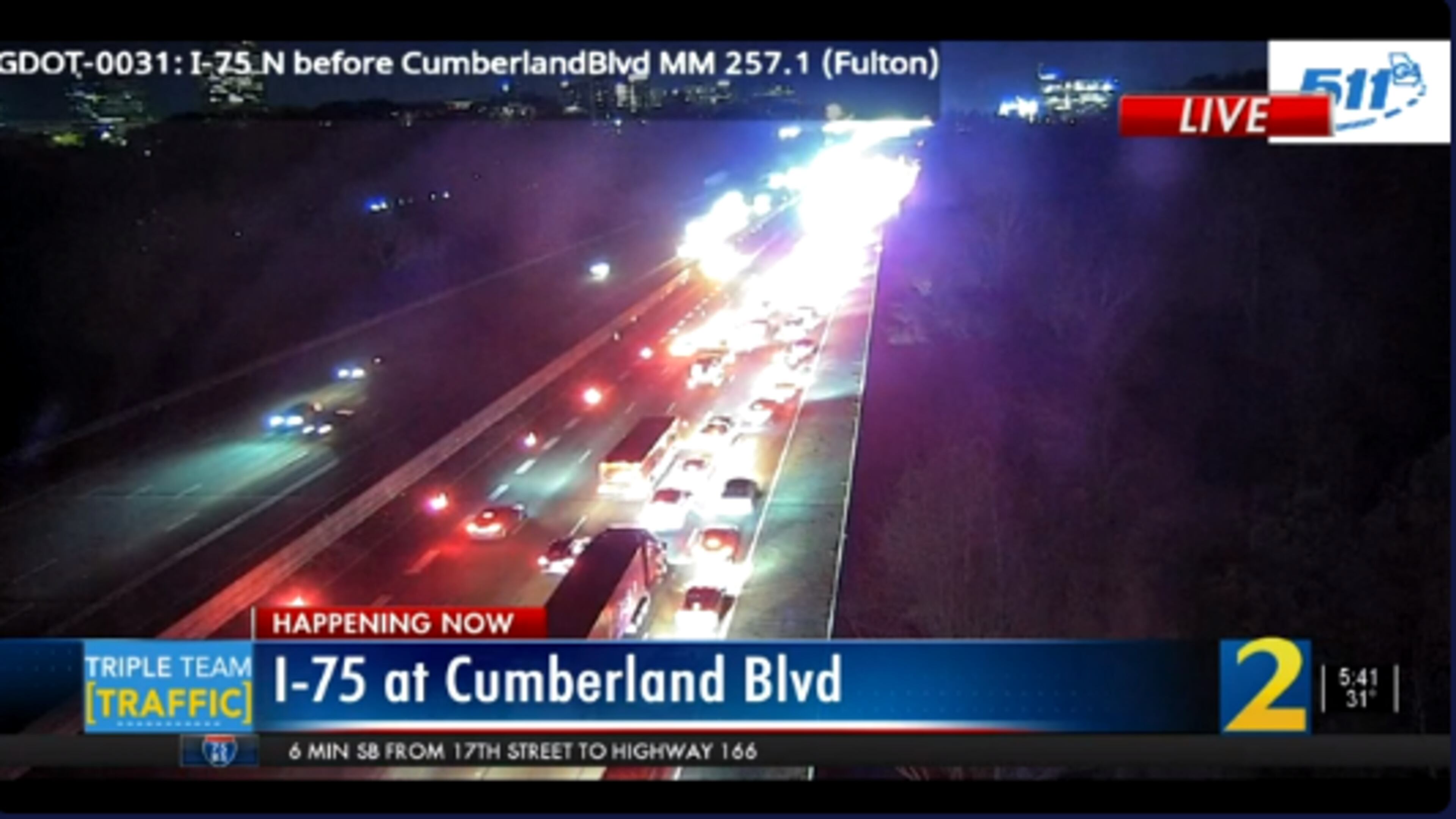 All northbound lanes of I-75 were blocked following a crash early Tuesday morning.