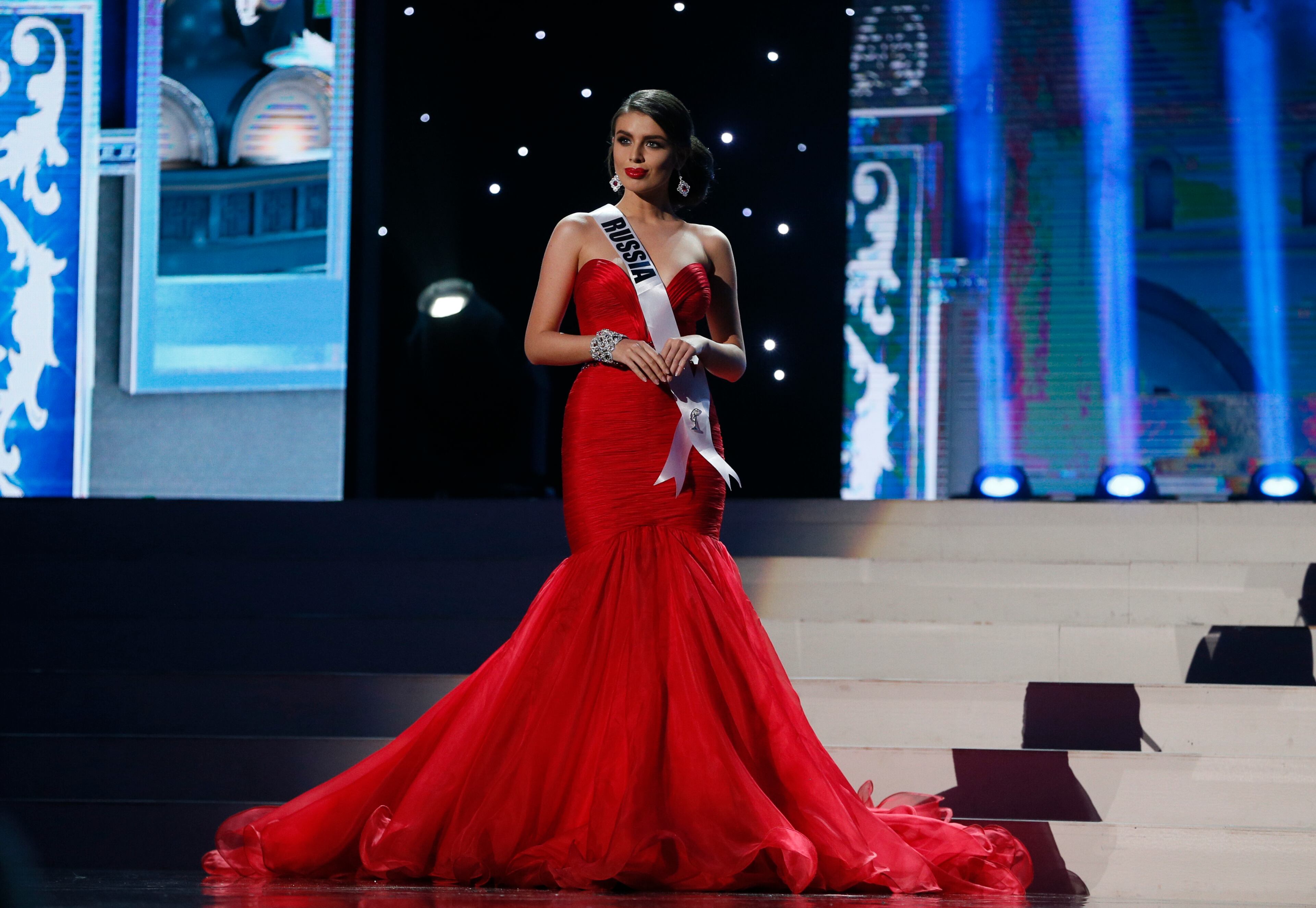 Miss Russia Elmira Abdrazakova presents herself during the preliminary competition of the 2013 Miss Universe pageant in Moscow, Russia, on Tuesday, Nov. 5, 2013. Beauties will compete for the title of Miss Universe in Moscow on Nov. 9.