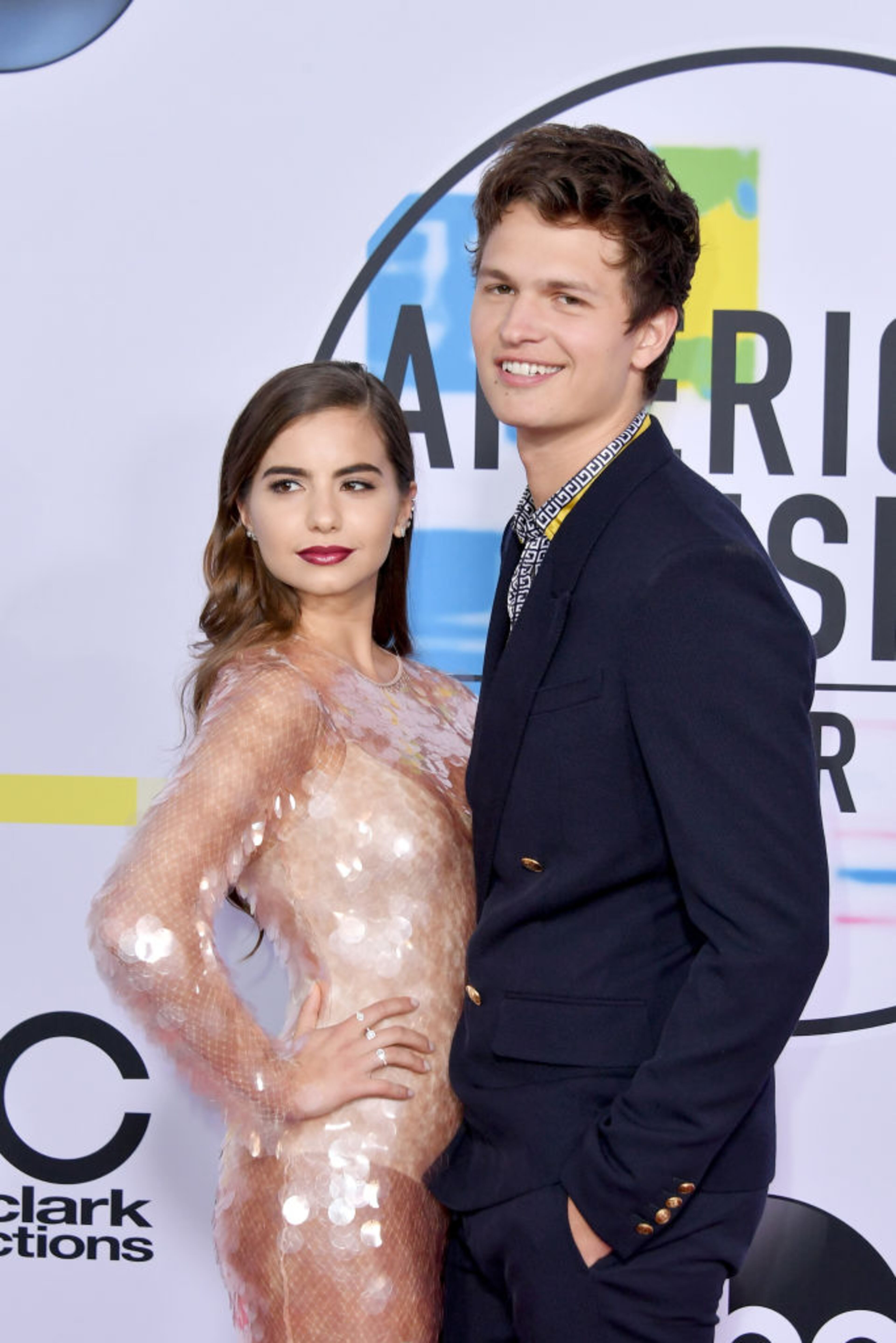 LOS ANGELES, CA - NOVEMBER 19: Violetta Komyshan (L) and Ansel Elgort attend the 2017 American Music Awards at Microsoft Theater on November 19, 2017 in Los Angeles, California. (Photo by Neilson Barnard/Getty Images)