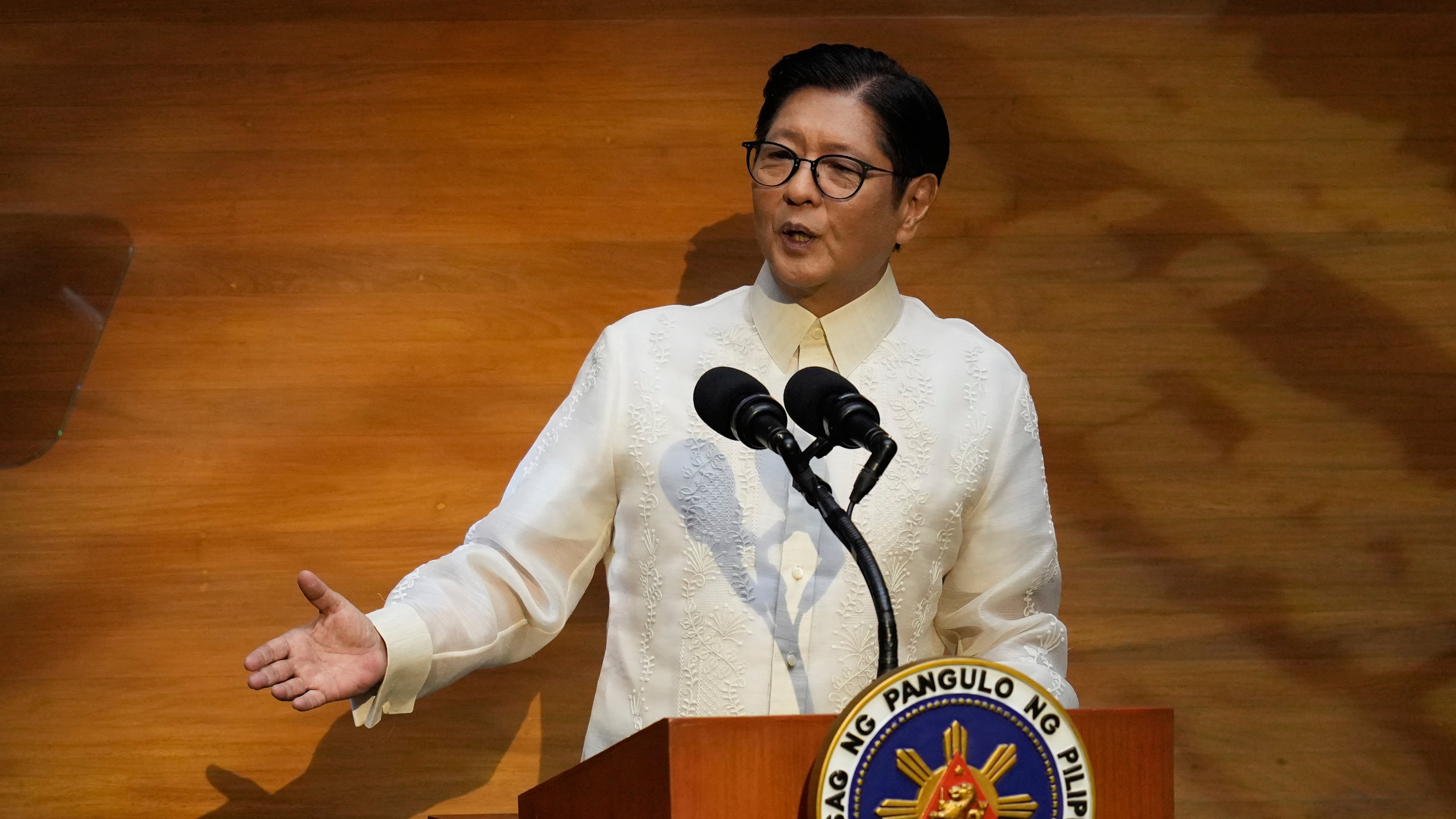 Philippine President Ferdinand Marcos Jr. delivers his 5th State of the Nation Address at the House of Representatives on Monday July 27, 2026 in Quezon city, Philippines. (AP Photo/Aaron Favila)