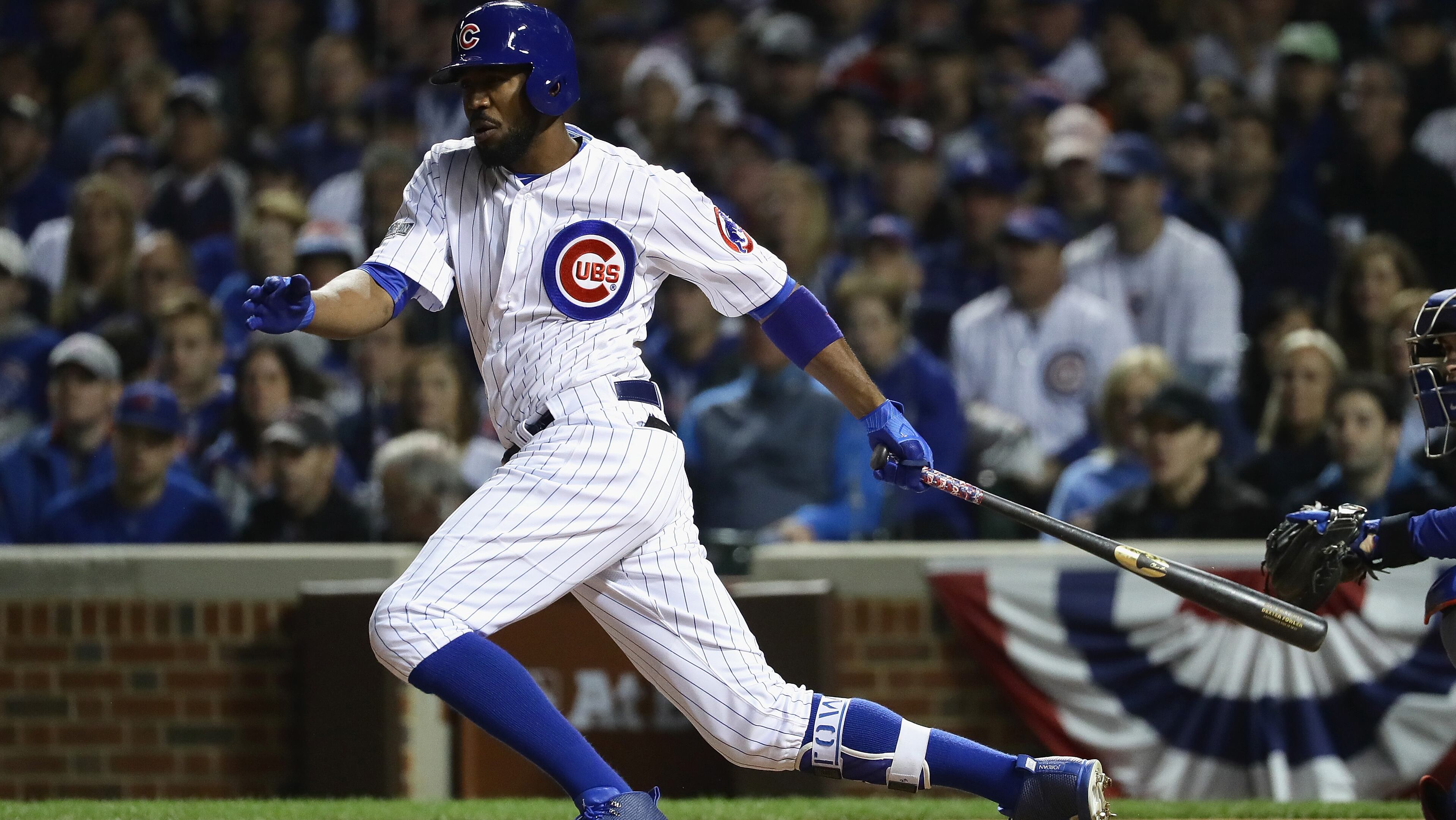 CHICAGO, IL - OCTOBER 22: Dexter Fowler #24 of the Chicago Cubs hits an RBI single in the second inning against the Los Angeles Dodgers during game six of the National League Championship Series at Wrigley Field on October 22, 2016 in Chicago, Illinois. (Photo by Jonathan Daniel/Getty Images)