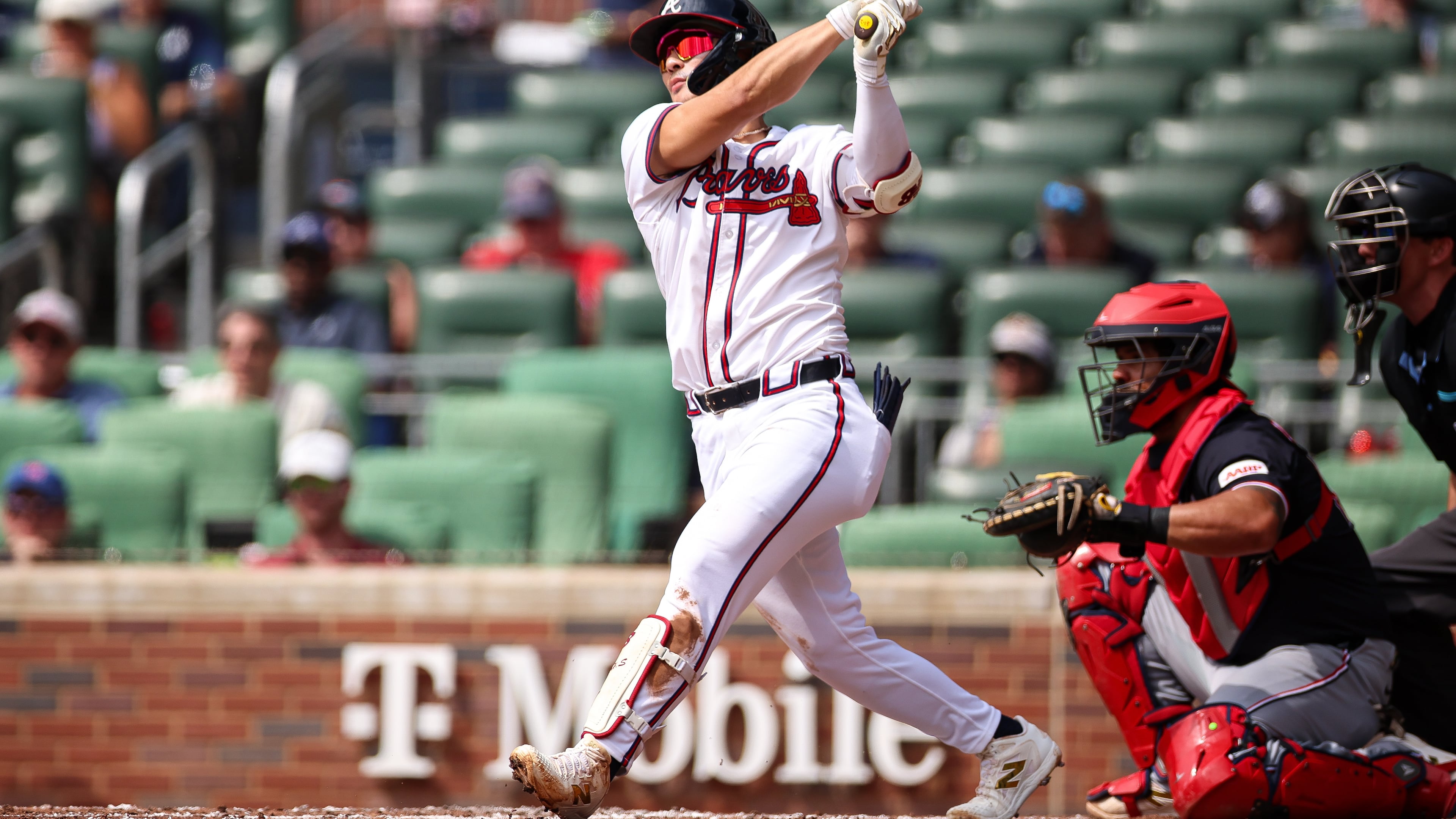 FILE - Atlanta Braves' Ha-Seong Kim hits a single in the second inning of a baseball game against the Washington Nationals, Sept. 24, 2025, in Atlanta. (AP Photo/Colin Hubbard, File)