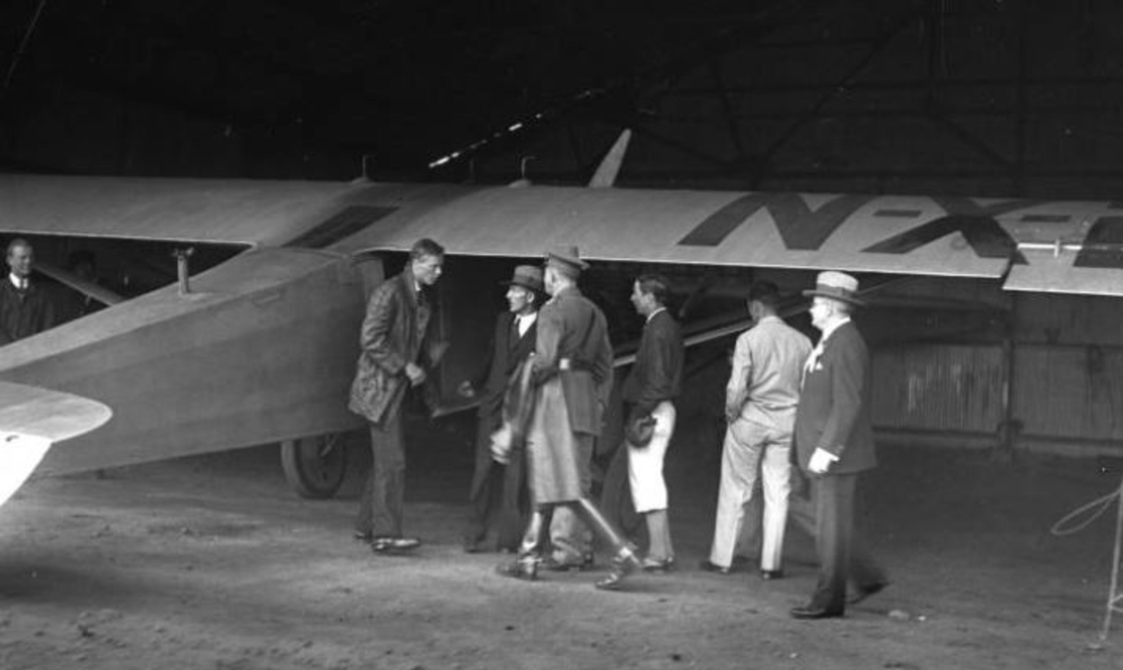 Oct. 11, 1927 -- Col. Charles A. Lindbergh is greeted at Candler Field by local dignitaries on his first visit to Atlanta since flying solo across the Atlantic. KENNETH ROGERS / AJC PHOTO ARCHIVES
