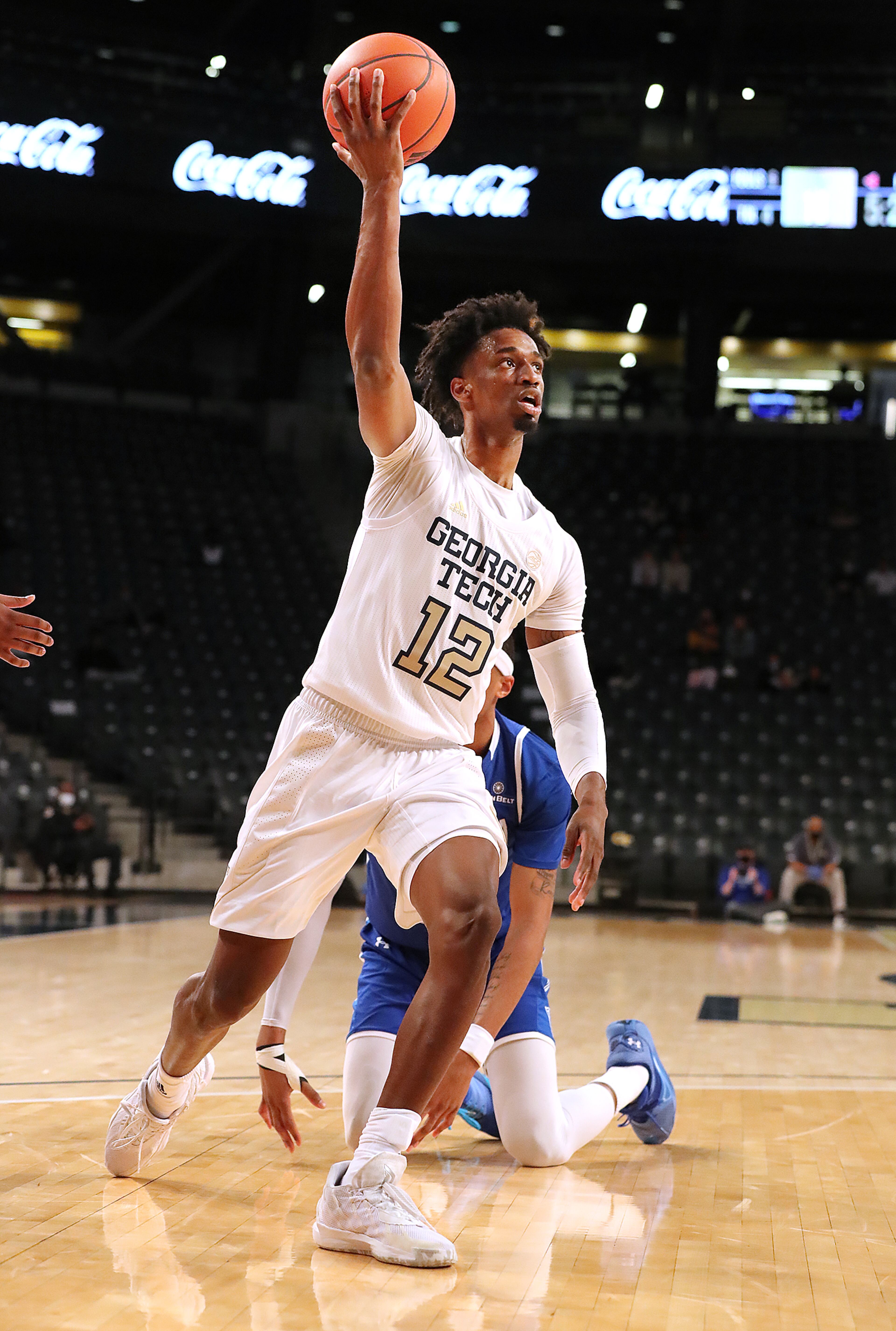 Georgia Tech forward Khalid Moore drives against Georgia State in a NCAA college basketball game in Atlanta on Wednesday, Nov 25, 2020, in Atlanta. “Curtis Compton / Curtis.Compton@ajc.com”