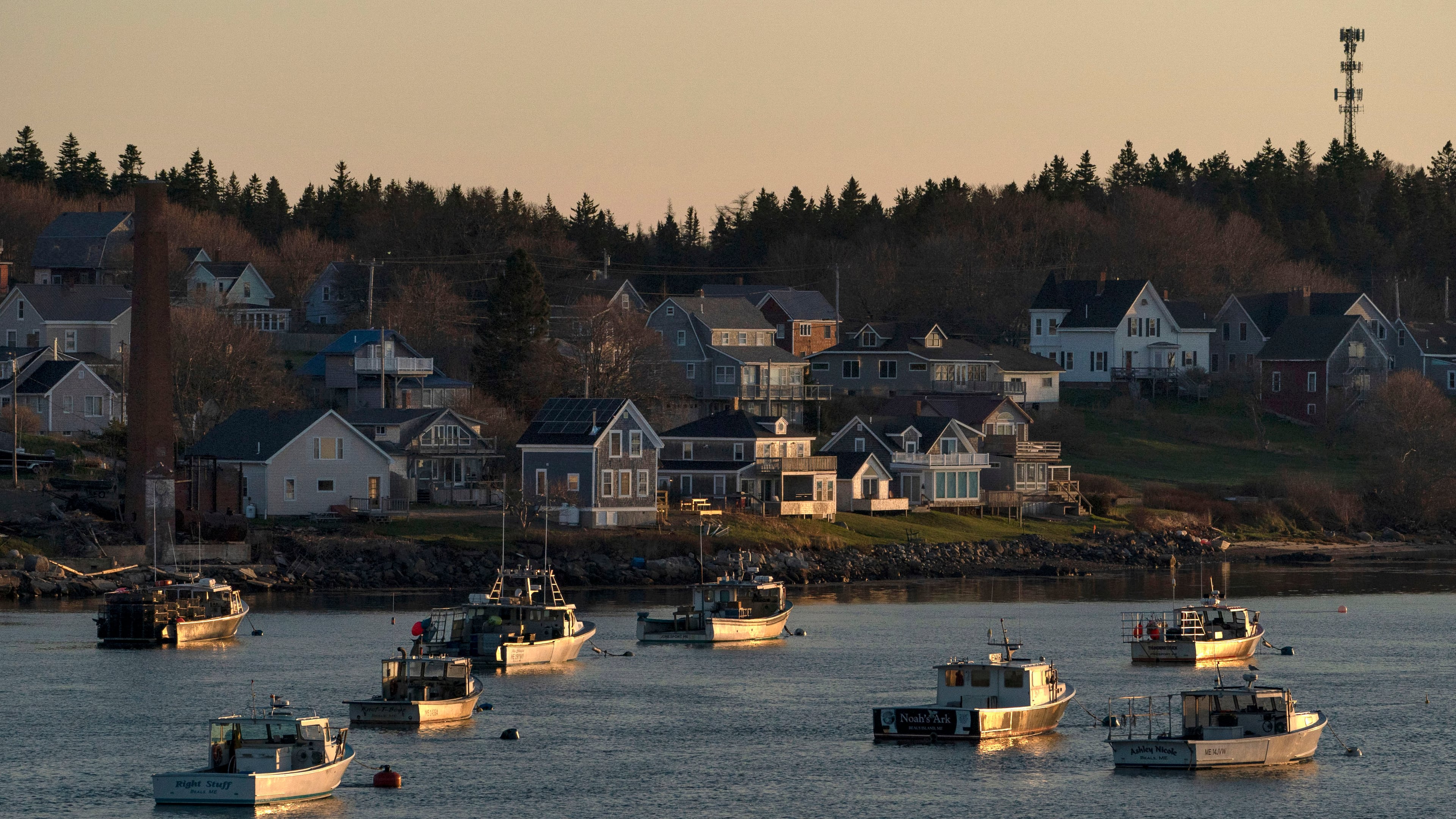FILE - Lobster boats sit at their moorings in Jonesport, Maine, April 28, 2023. (AP Photo/Robert F. Bukaty, files)