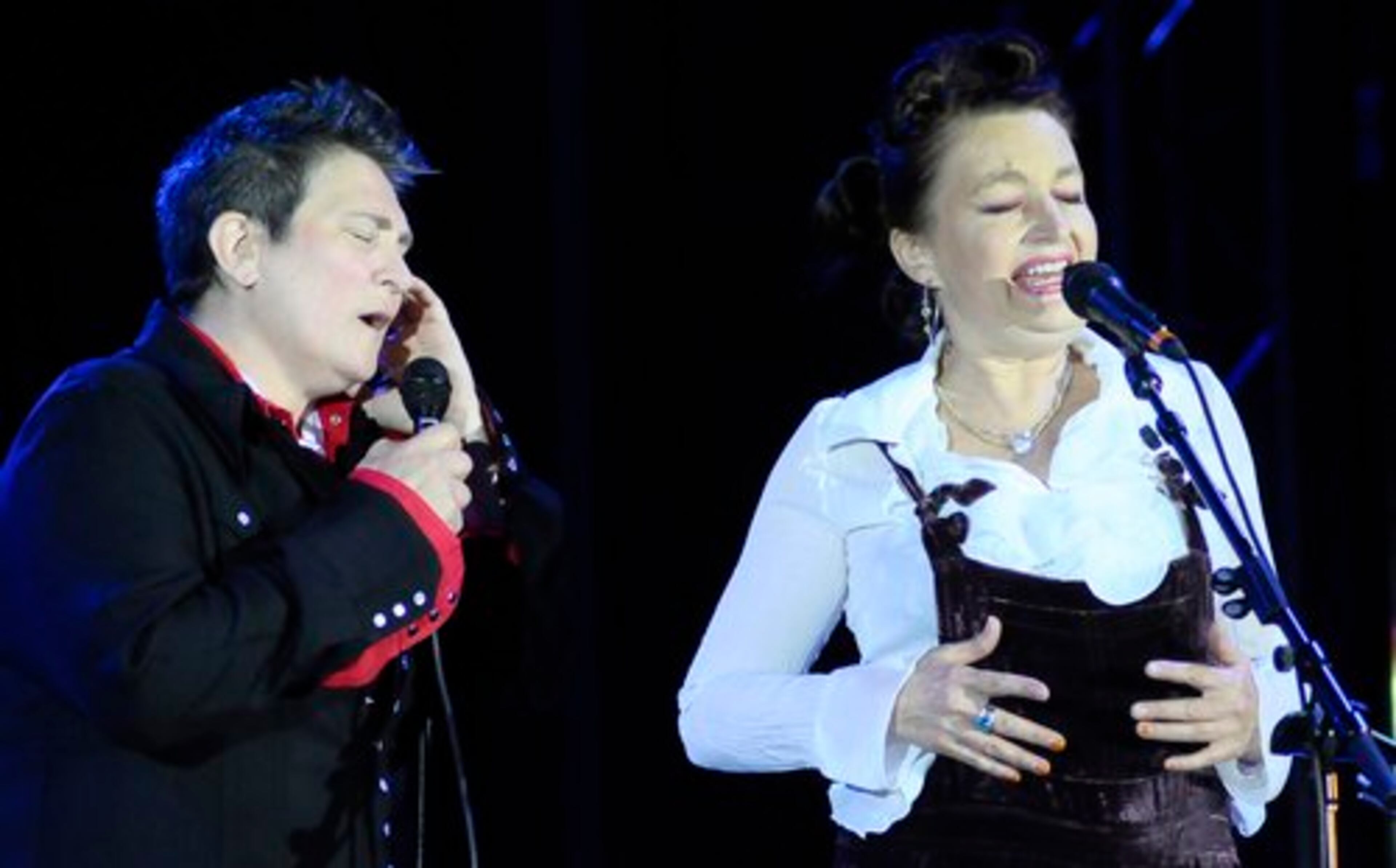 k.d. lang is joined by Jane Siberry for a rendition of "Calling All Angels."