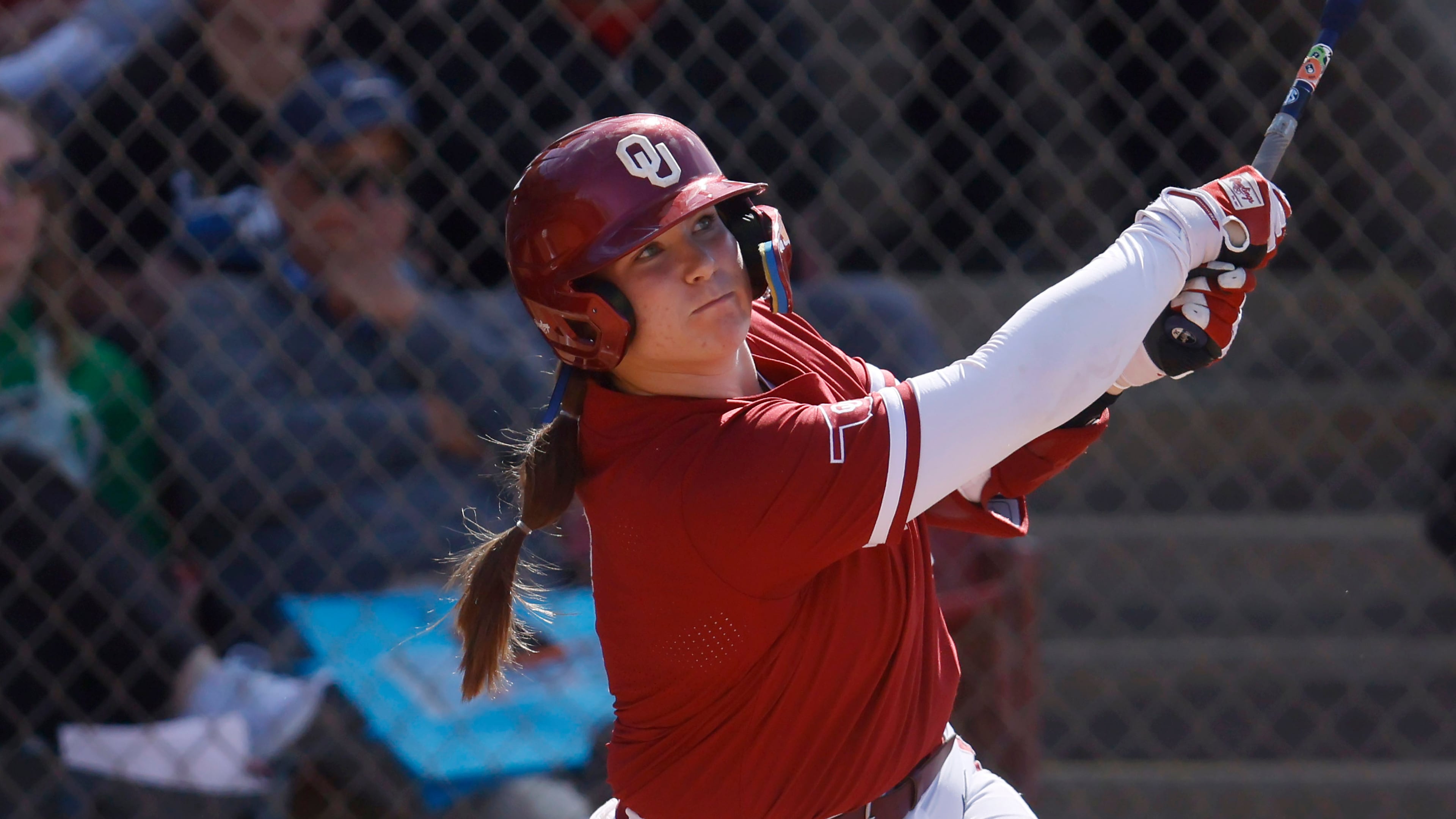 Sooners catcher Kendall Wells' 34th home run ties No. 1 Oklahoma’s program record for the most home runs in a year, with six games still to play. (Mike Buscher/AP)