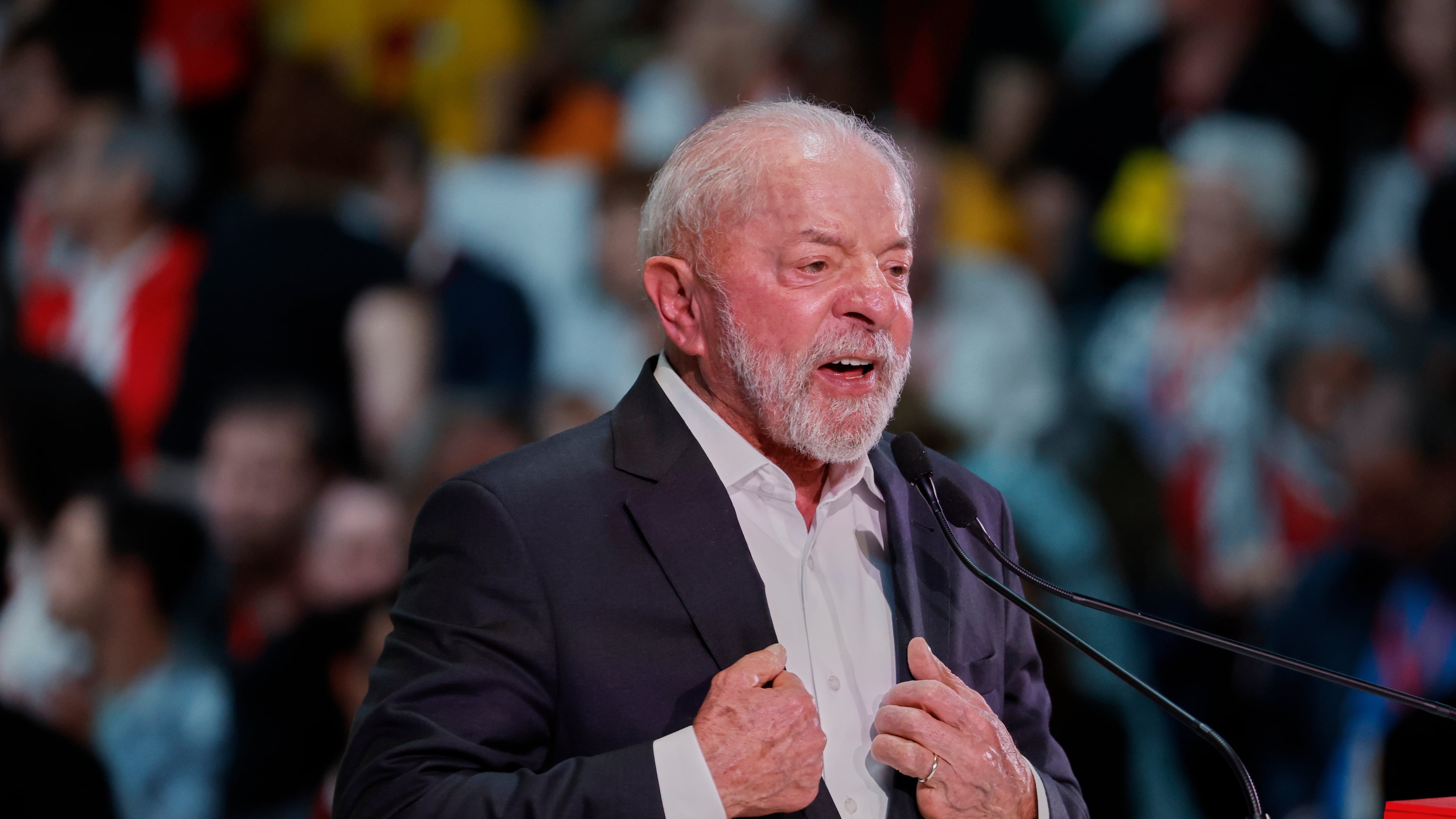 FILE - Brazil's President Luiz Inacio Lula da Silva delivers his speech during the Global Progressive Mobilization summit in Barcelona, Spain, April 18, 2026. (AP Photo/Joan Monfort, File)