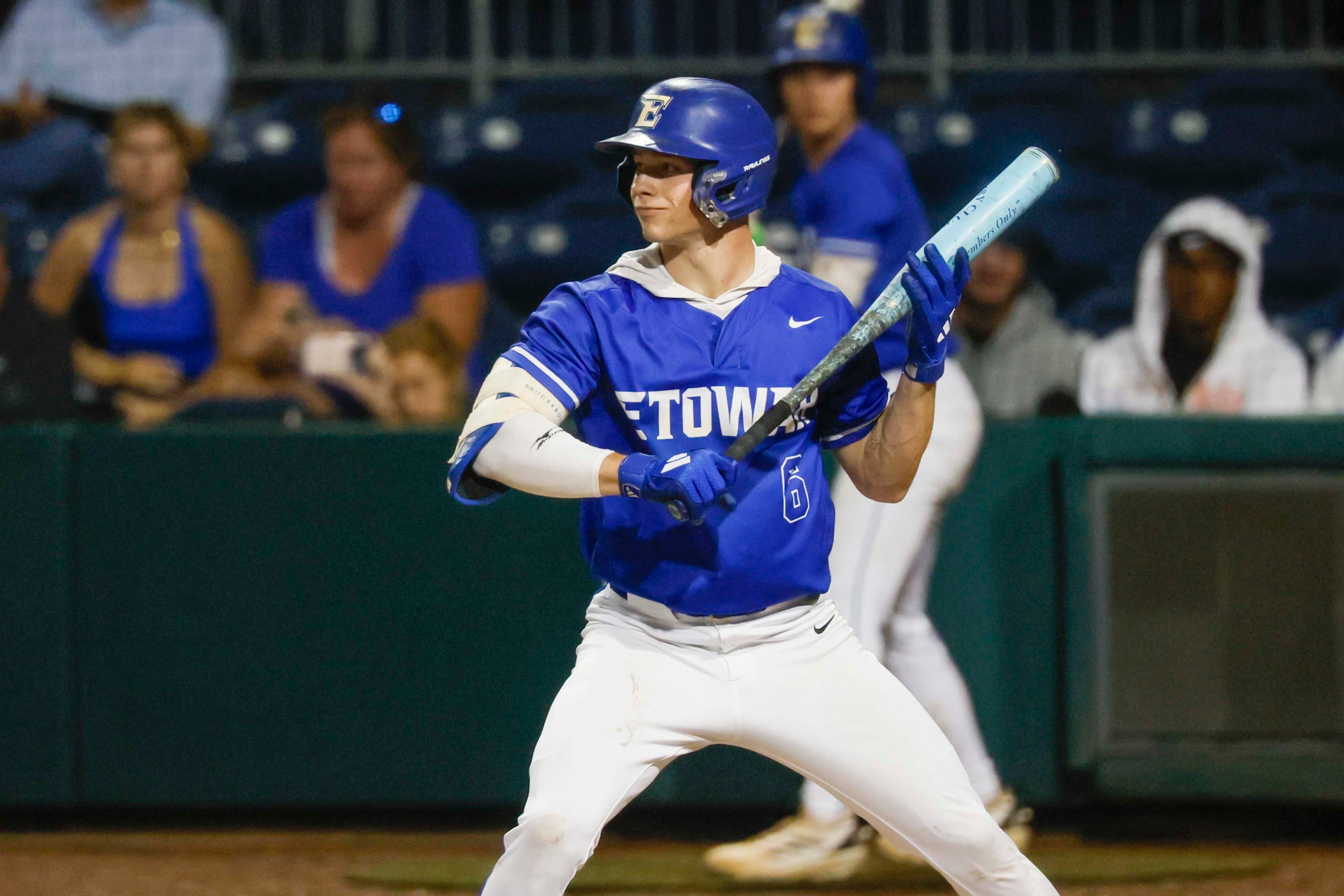 Etowah Eagles center fielder Trevor Condon prepares for his batting turn during the second inning of Game 1 of the Class 6A GHSA baseball finals at Gwinnett Field on Tuesday, May 26, 2026, in Lawrenceville, Ga.
(Miguel Martinez/AJC)