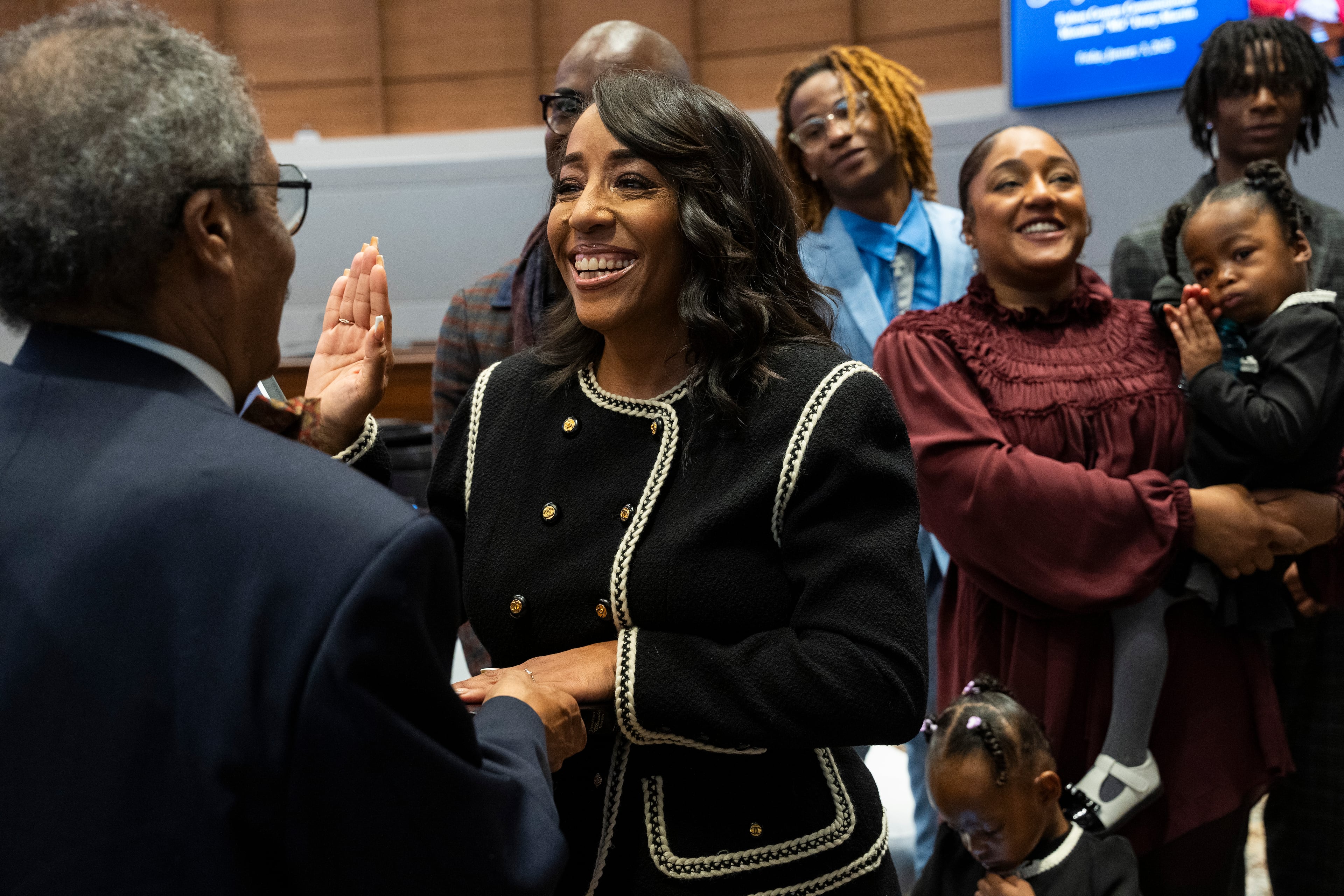 Commissioner Mo Ivory is sworn in at the Fulton County Government Center Assembly Hall in Atlanta, Georgia on Friday, Jan. 3, 2025. (Olivia Bowdoin for the AJC).