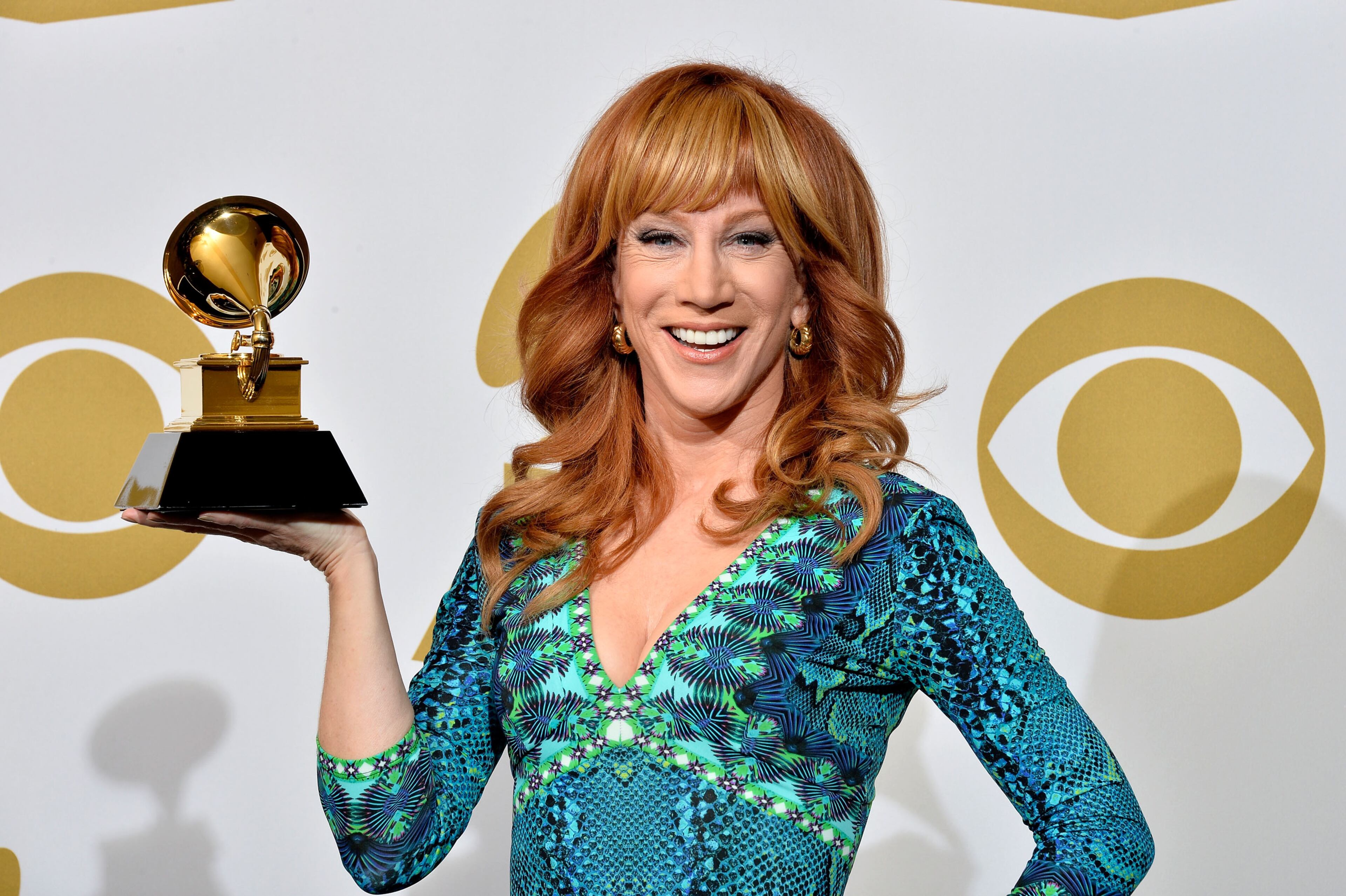 LOS ANGELES, CA - JANUARY 26: Comedian Kathy Griffin, winner of Best Comedy Album for 'Calm Down Gurrl,' poses in the press room during the 56th GRAMMY Awards at Staples Center on January 26, 2014 in Los Angeles, California. (Photo by Frazer Harrison/Getty Images)