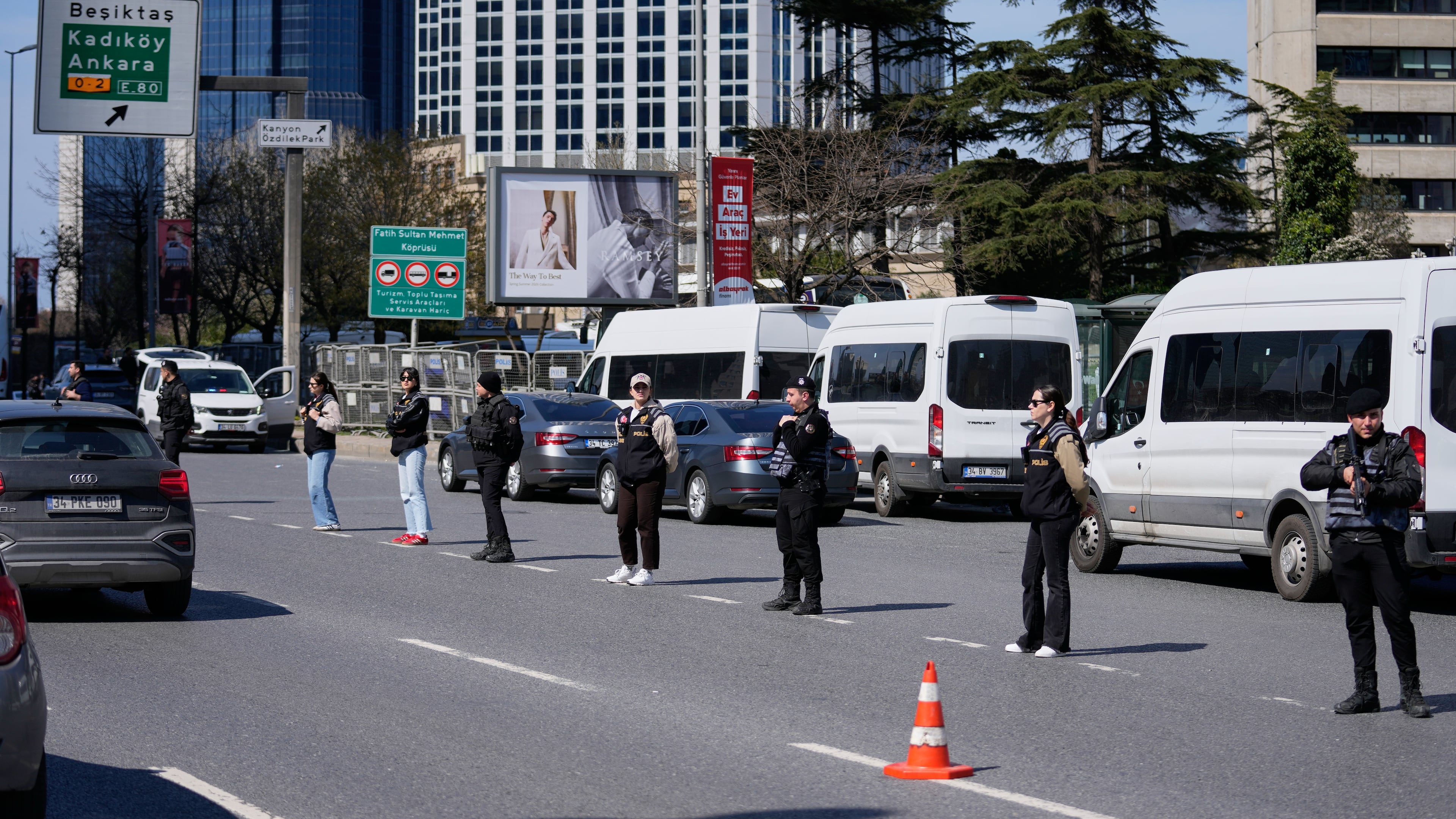 Turkish police secure the area after a gunmen attack at a building housing the Israeli Consulate in Istanbul, Turkey, Tuesday, April 7, 2026. (AP Photo/Khalil Hamra)
