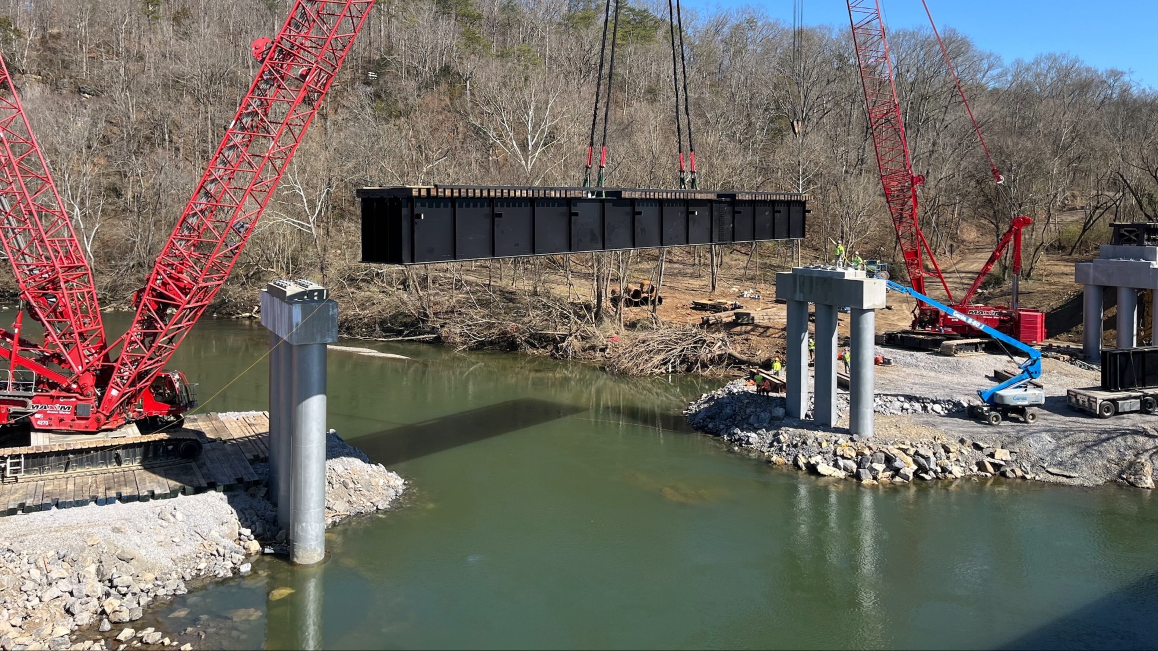 Norfolk Southern has restored freight rail service to Asheville, N.C., following Hurricane Helene's destruction. Part of that work included the replacement of the Newport Bridge, which spans the Pigeon River. (Courtesy of Norfolk Southern)