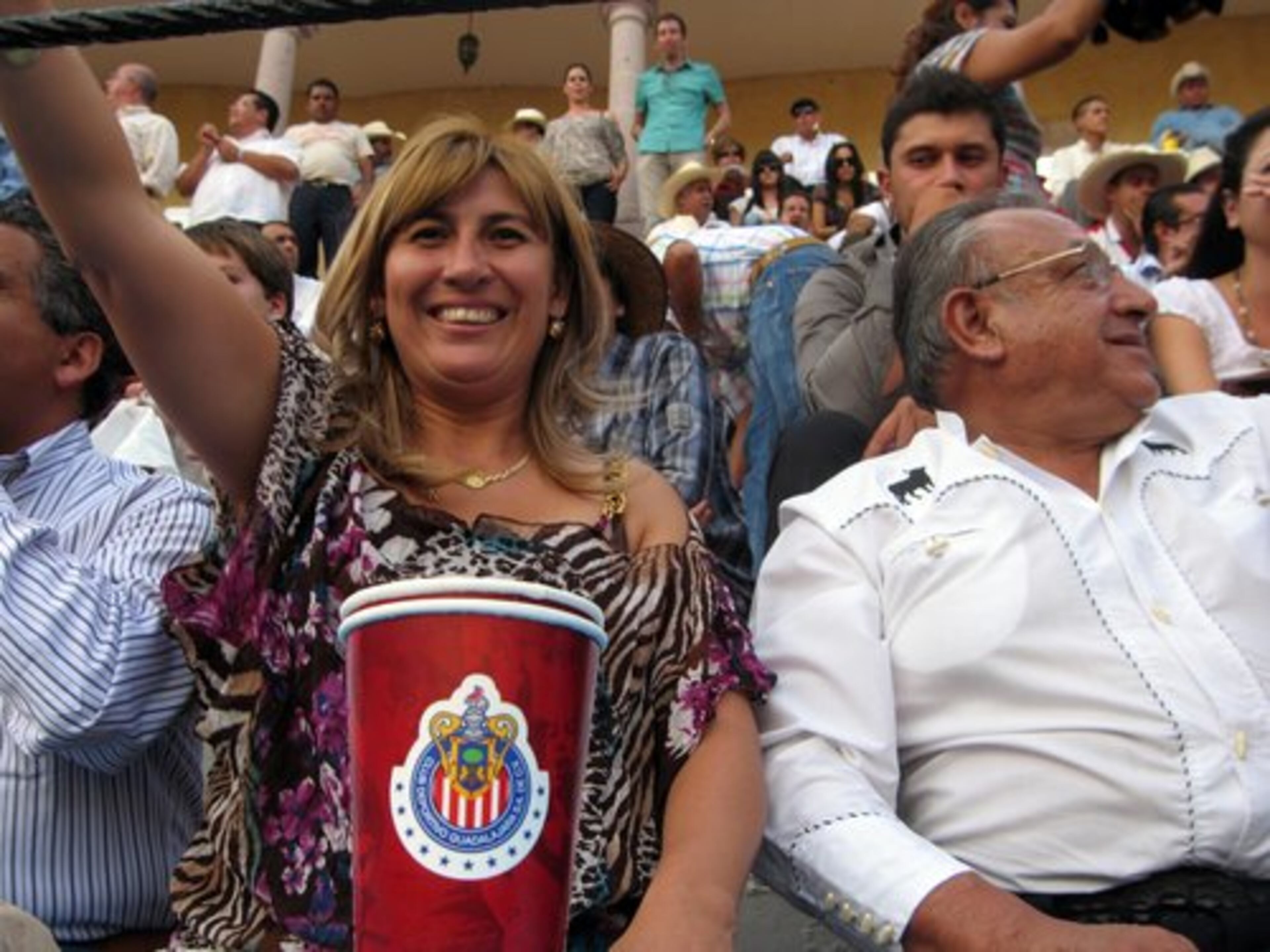 Diana Peniche, Michelito's mom, waves from the stands. At the tender age of 12, her son Michel Lagravere is a sensation in bullfighting circles, the youngest toreador in the world.