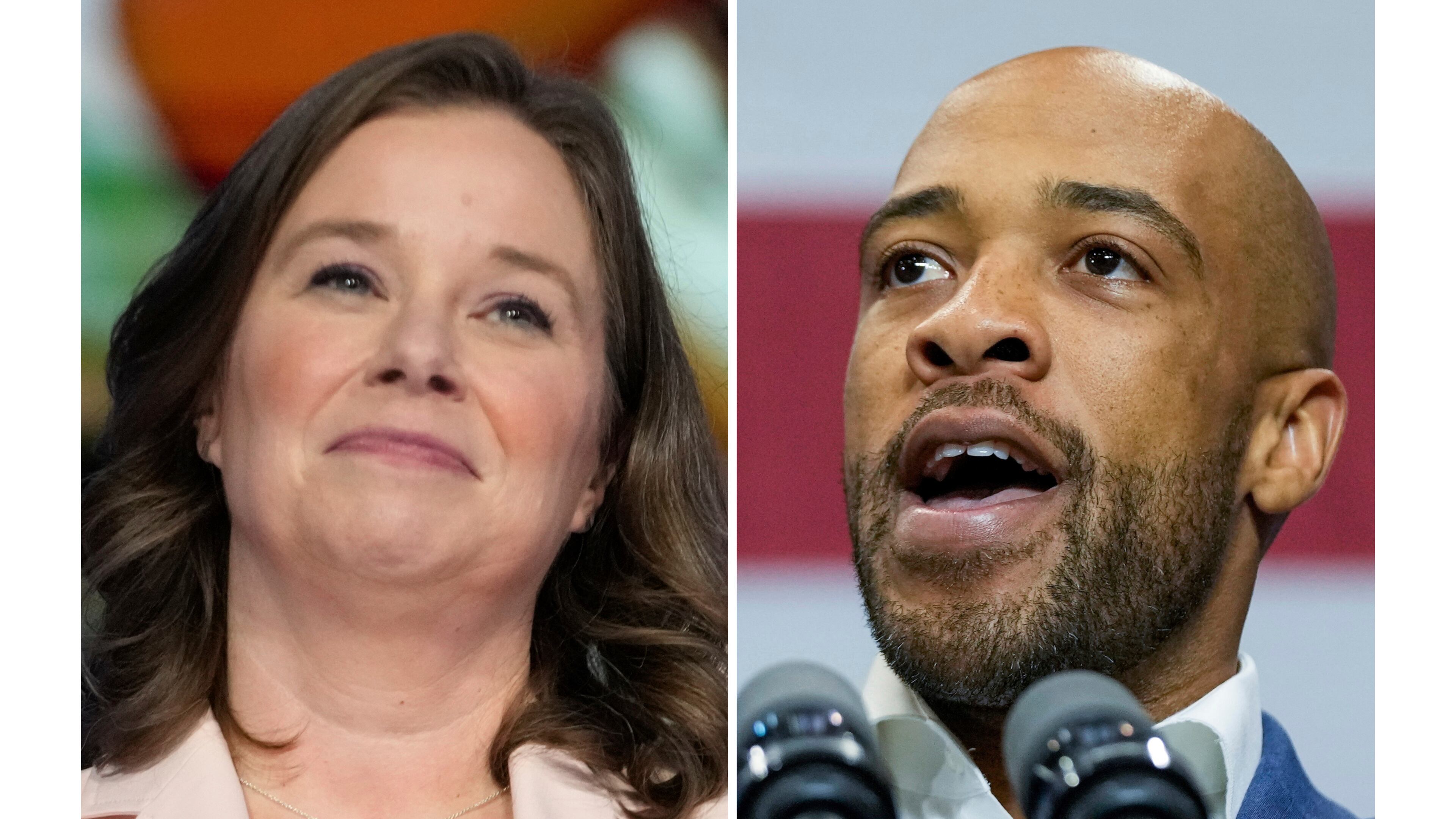 FILE -In this photo combination Sara Rodriguez, lieutenant Governor of Wisconsin, speaks during the Democratic National Convention, Aug. 19, 2024, in Chicago and Wisconsin U.S. Senate candidate Mandela Barnes speaks at a rally Oct. 29, 2022, in Milwaukee. (AP Photo/Paul Sancya, Morry Gash)