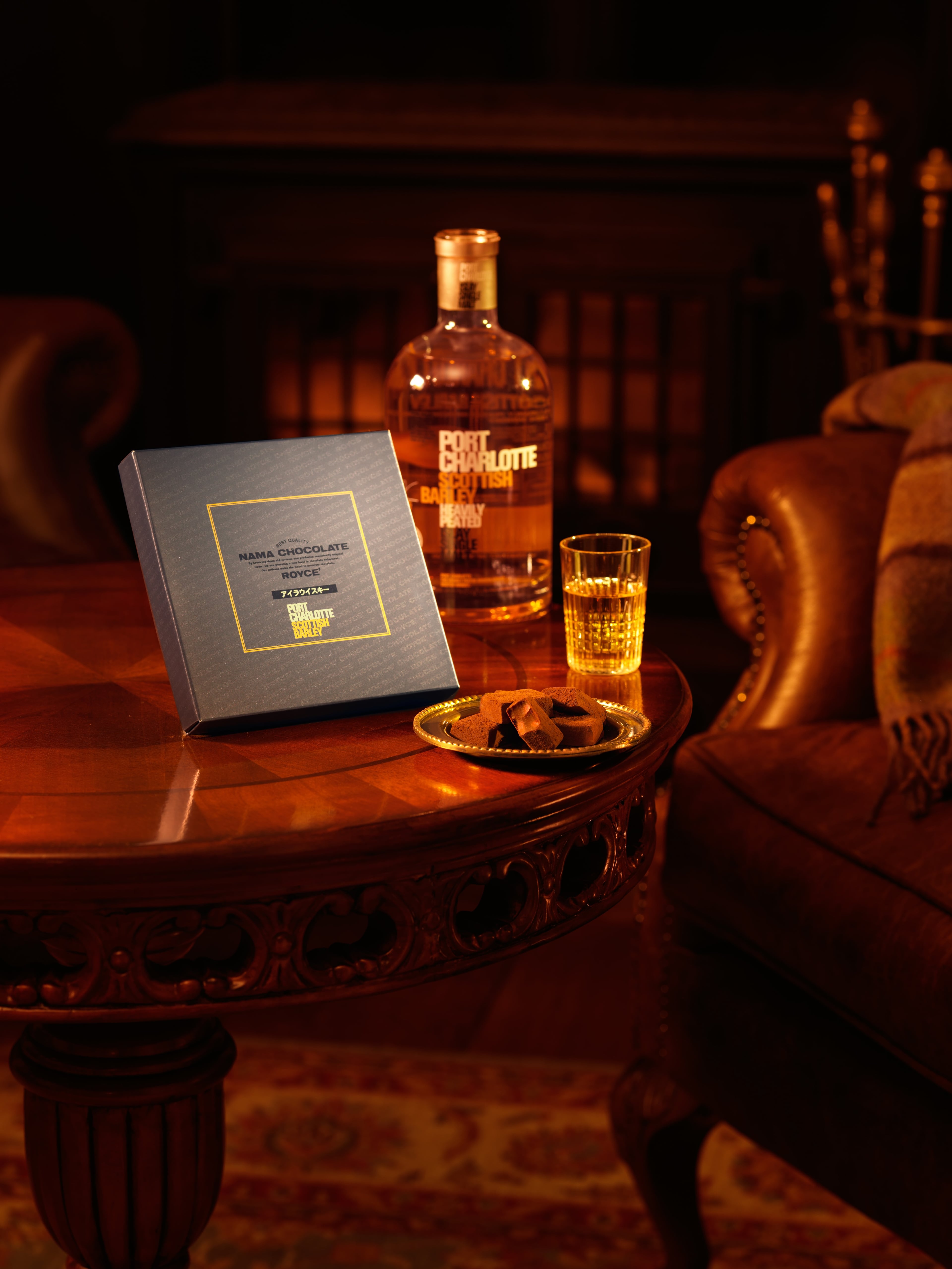 Port Charlotte Scottish Barley Nama chocolates are Japanese-style fresh chocolate cubes infused with Islay Scotch whisky. (Courtesy of Royce Chocolate USA)
