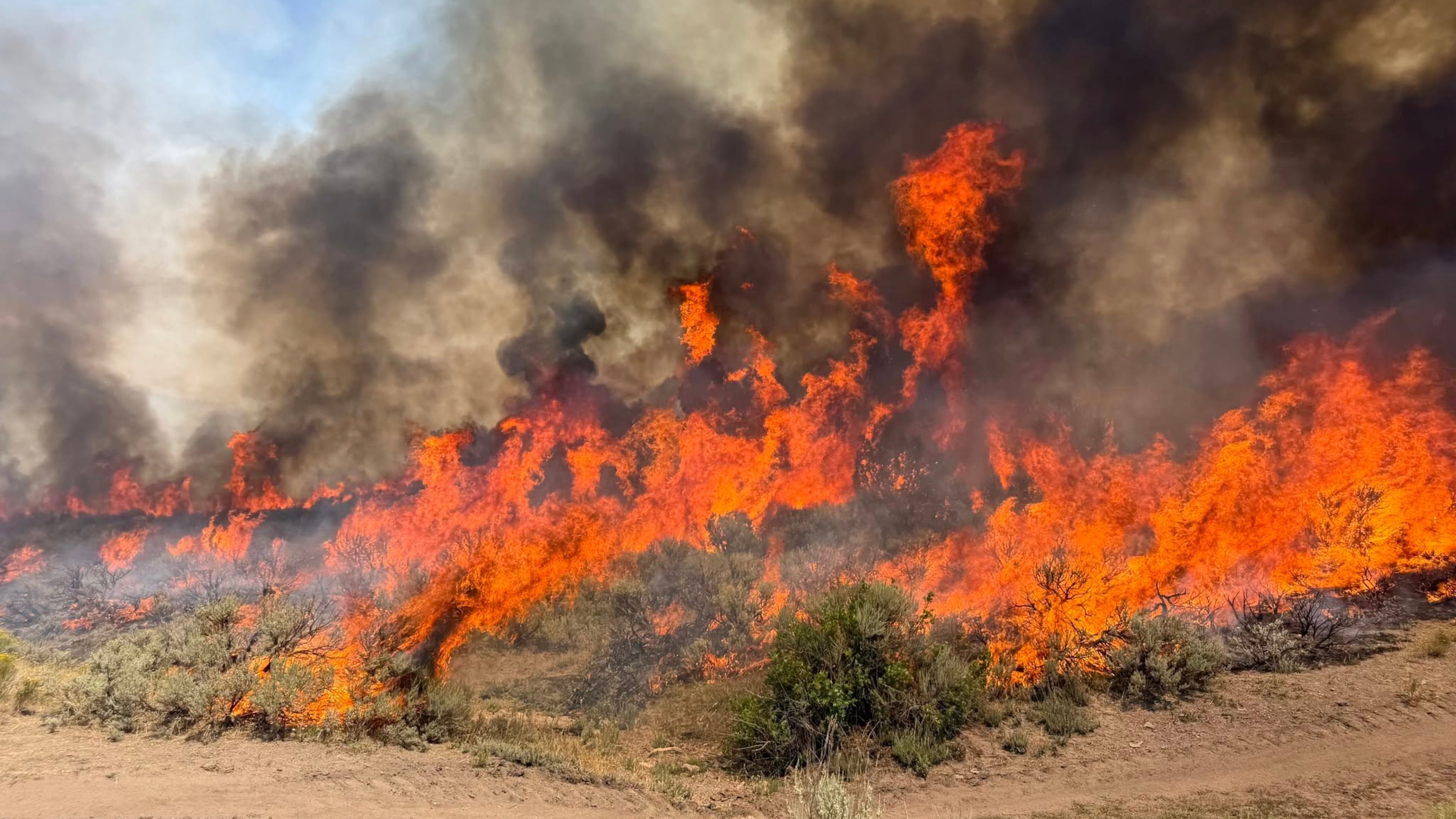 This undated photo provided by the U.S. Forest Service on Friday, Aug. 7, 2026, shows the Widemouth 2 wildfire burning near Richfield, Utah. (U.S. Forest Service/Fishlake National Forest via AP)