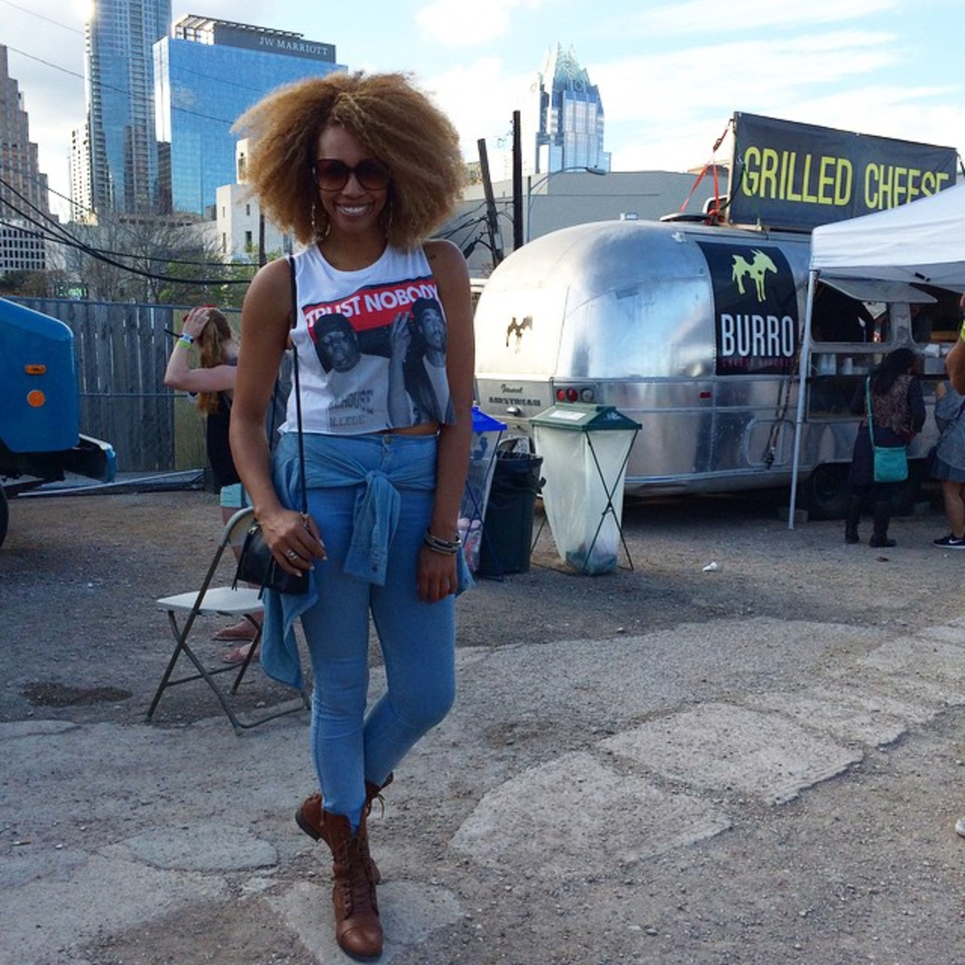Pop/R&B artist @paigeepaige, from Los Angeles, serving up crop-top realness at the food court. Shirt is Forever21, skinny jeans are American Apparel, boots are Steve Madden. Catch her at Blind Pig on Saturday.