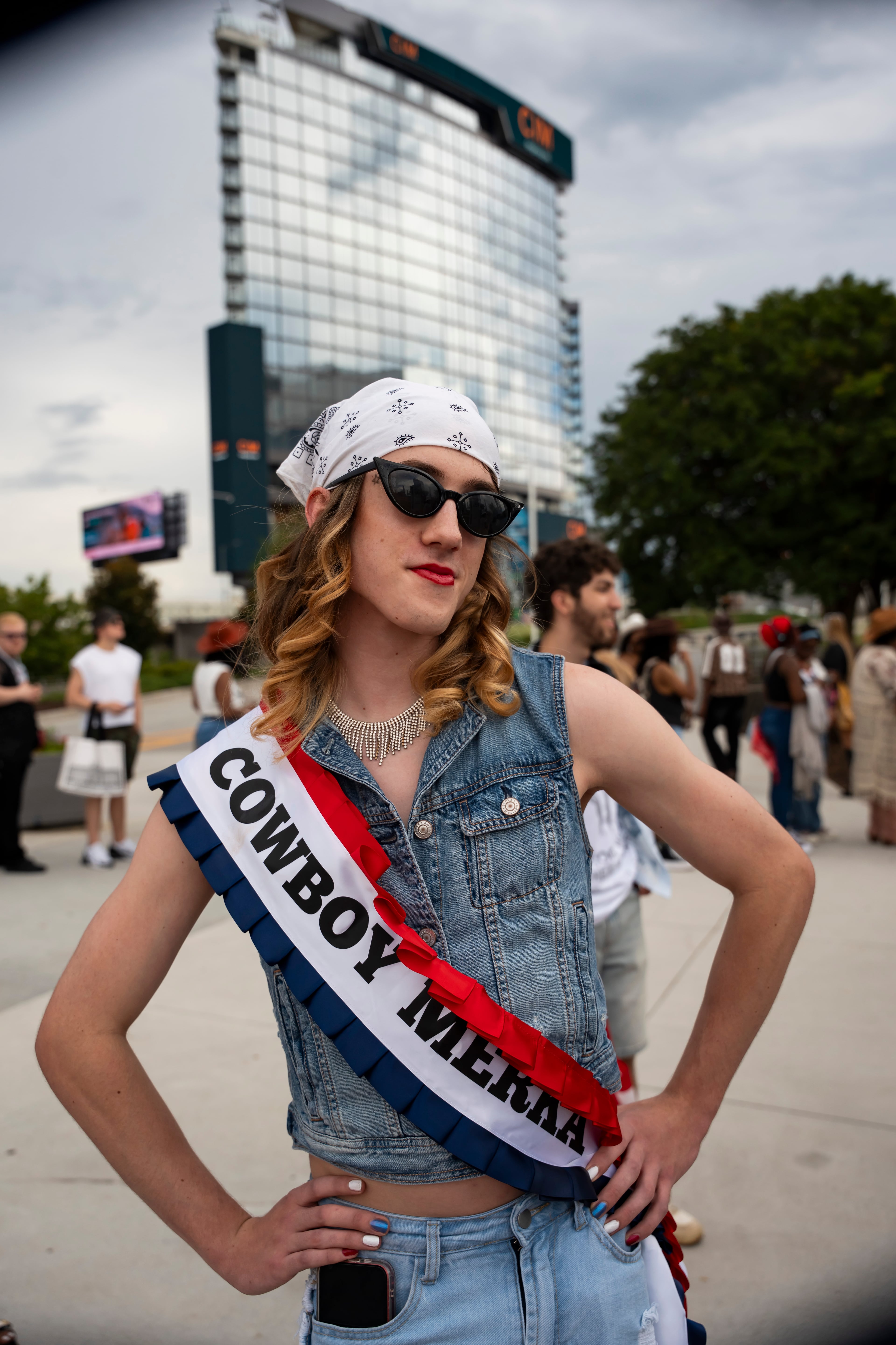 Daniel Merka poses in line at Beyoncé's Cowboy Carter concert in Atlanta on Thursday, July 10, 2025. (Olivia Bowdoin for the AJC)