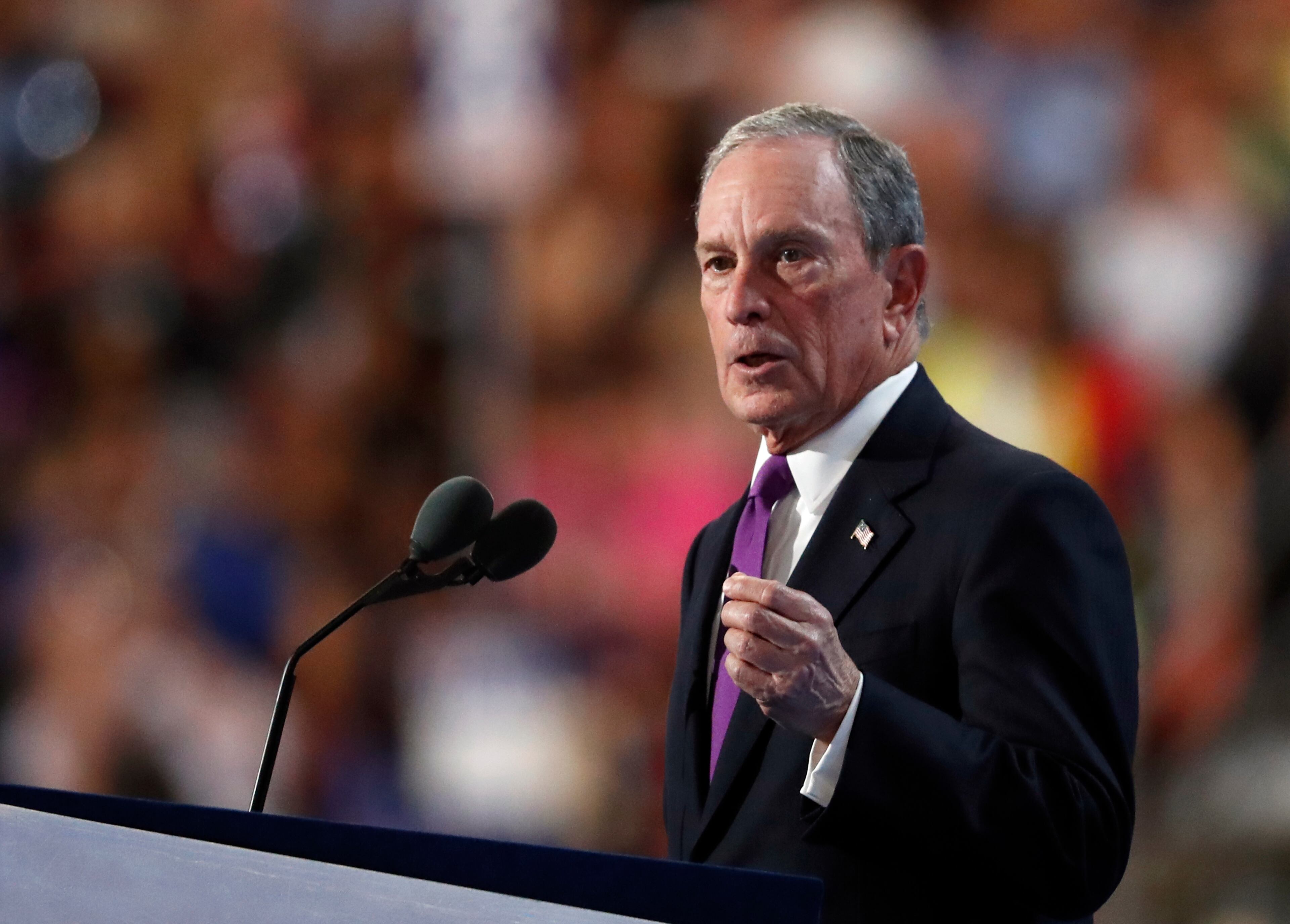 Former New York Mayor Michael Bloomberg speaks during the third day of the Democratic National Convention in Philadelphia, Wednesday, July 27, 2016. (AP Photo/Paul Sancya)